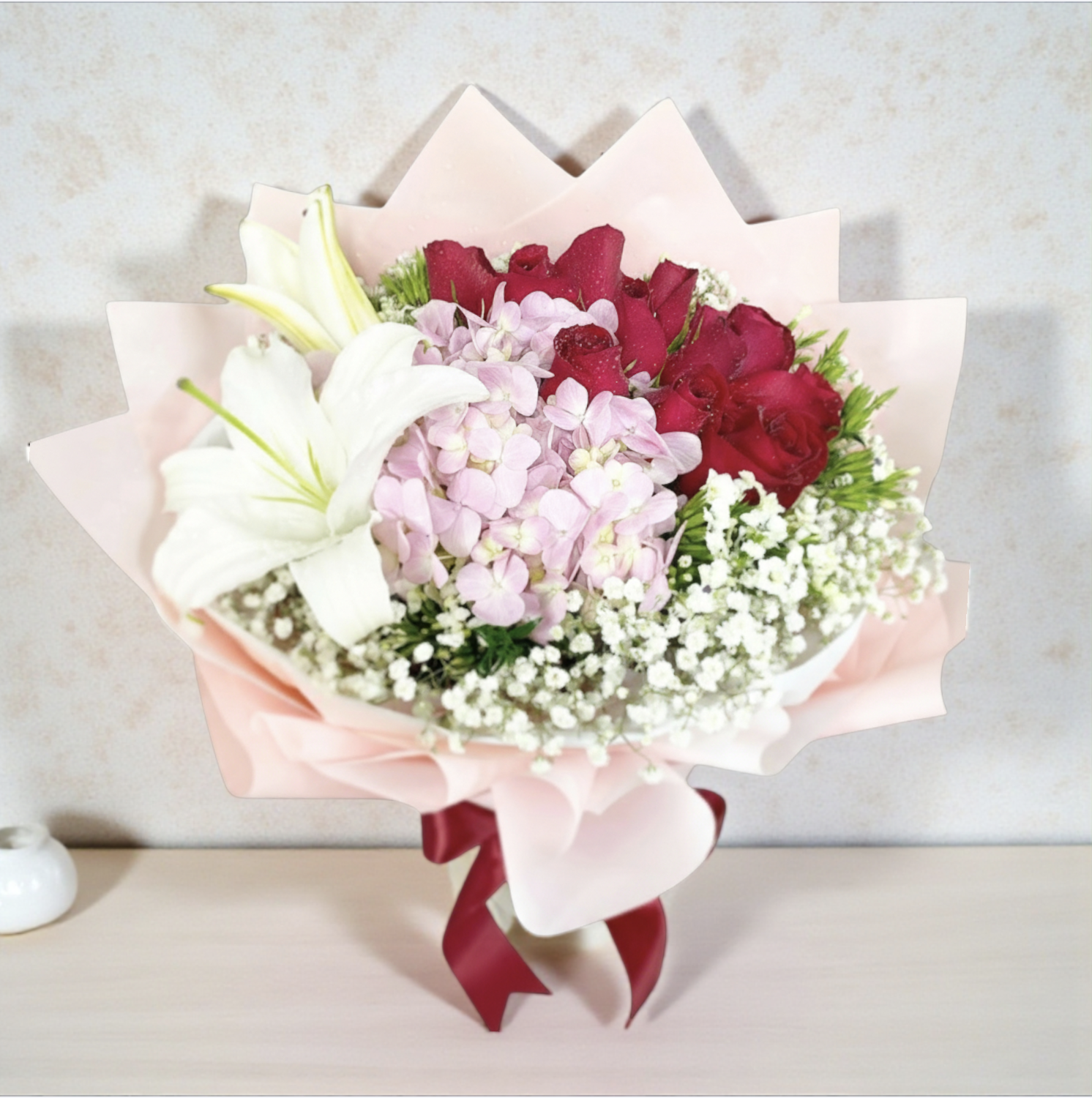 👉🏻鮮👈🏻 Full of Love  愛圓滿系列｜粉繡球花束丨紅玫瑰11支  百合丨情人節花束丨生日花束丨將軍澳花店丨觀塘花店丨節日花束丨母親節花束丨annual dinner花束丨活動花束丨保險花束丨榮休花束