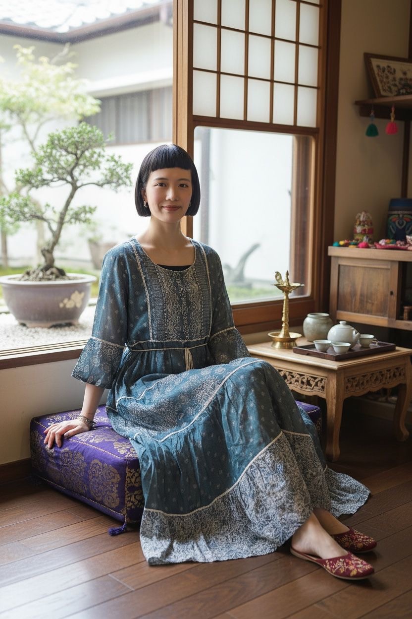 Ash Blue Cotton with Pearl Beads4-Layered OP 47" #1067