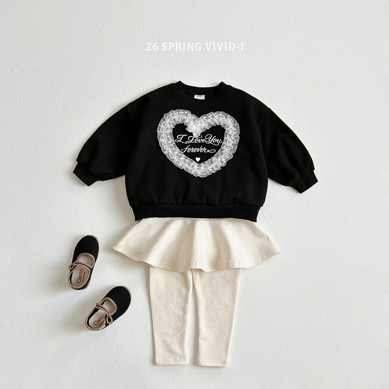 🌸預訂 韓國直送🌸🇰🇷VIVIDI四色心形蕾絲字母印花寬鬆衛衣