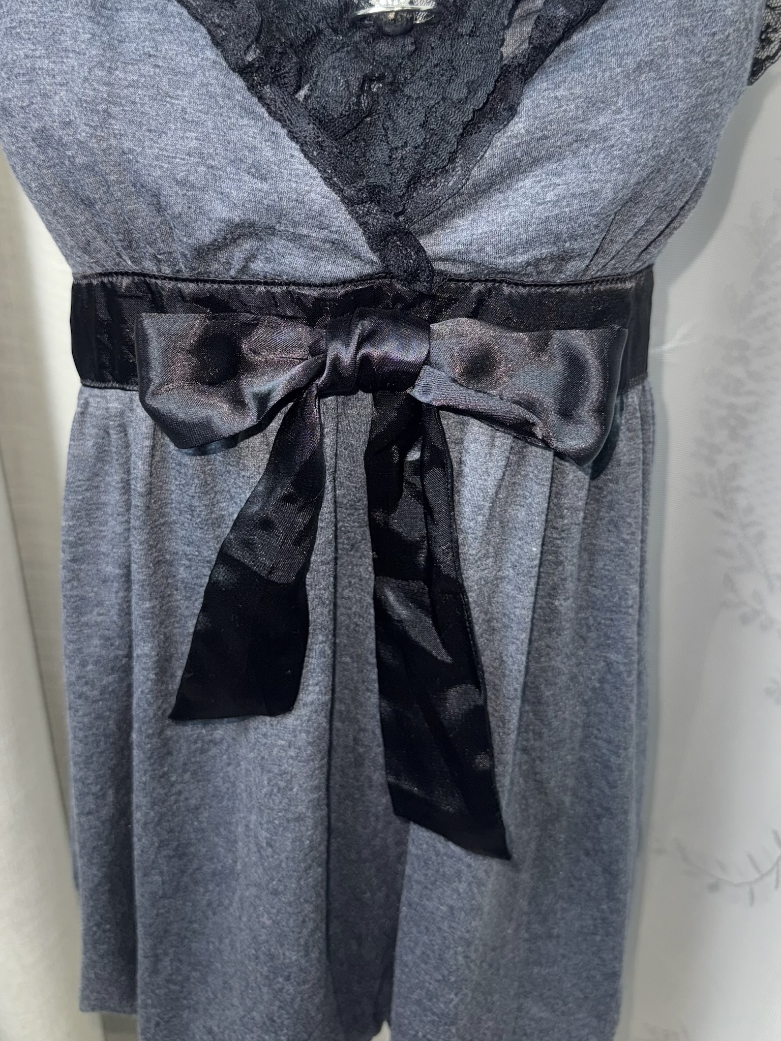 Lace-Trim Babydoll Dress with Satin Bow