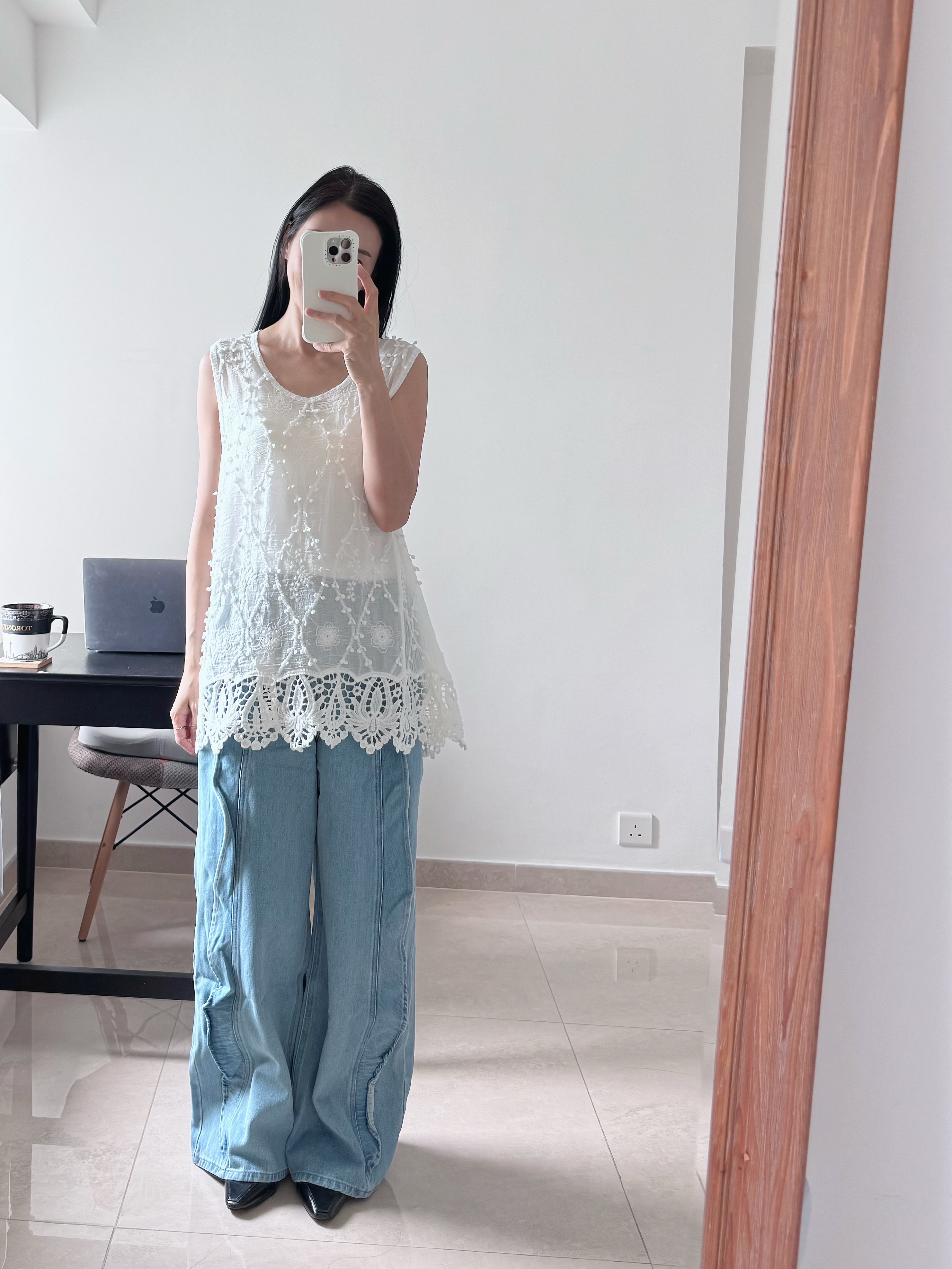 Stylish ruffle wide jeans (L.Blue/S)