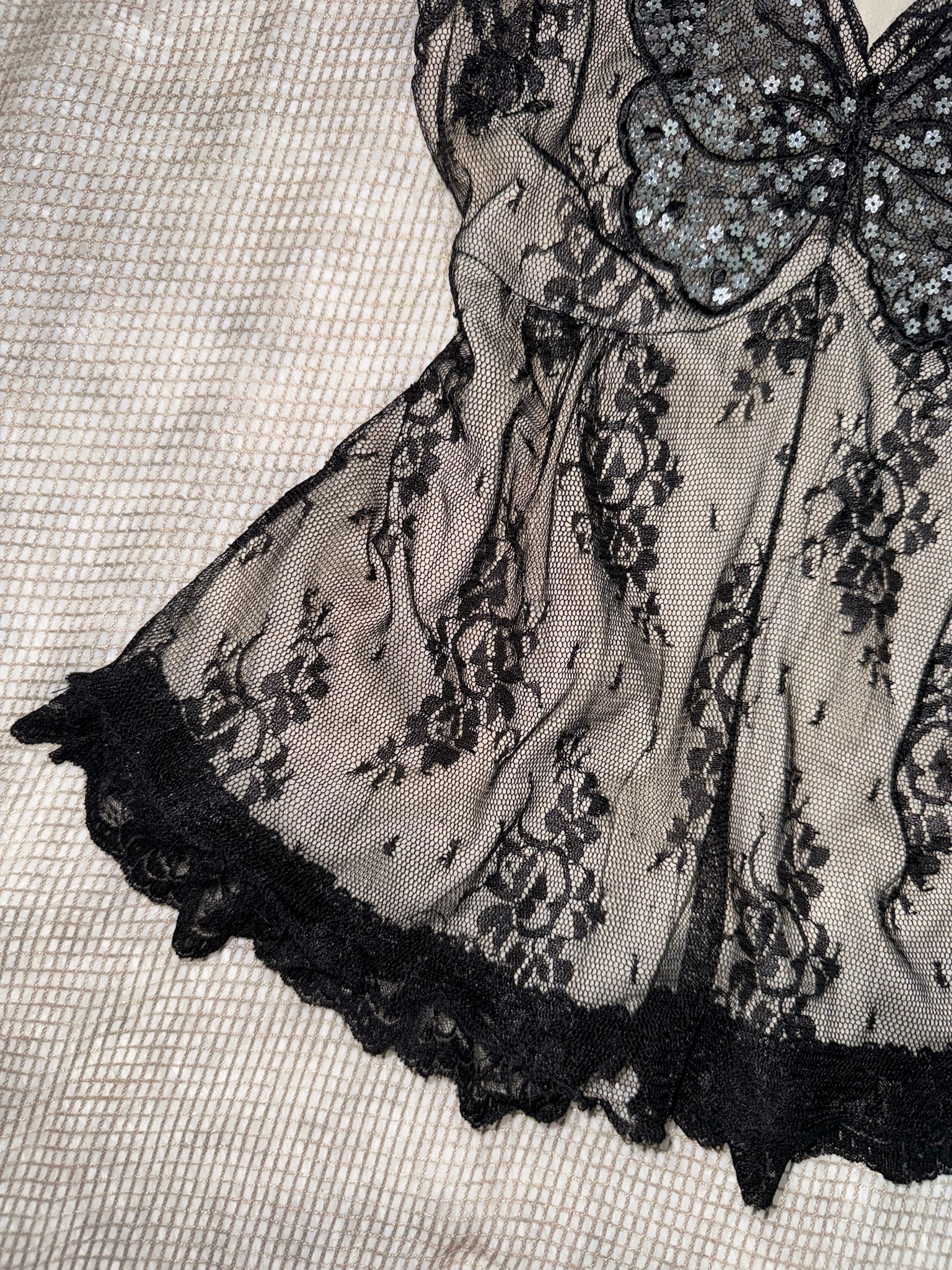 Sequin Butterfly Lace Cami with Ruffle Hem