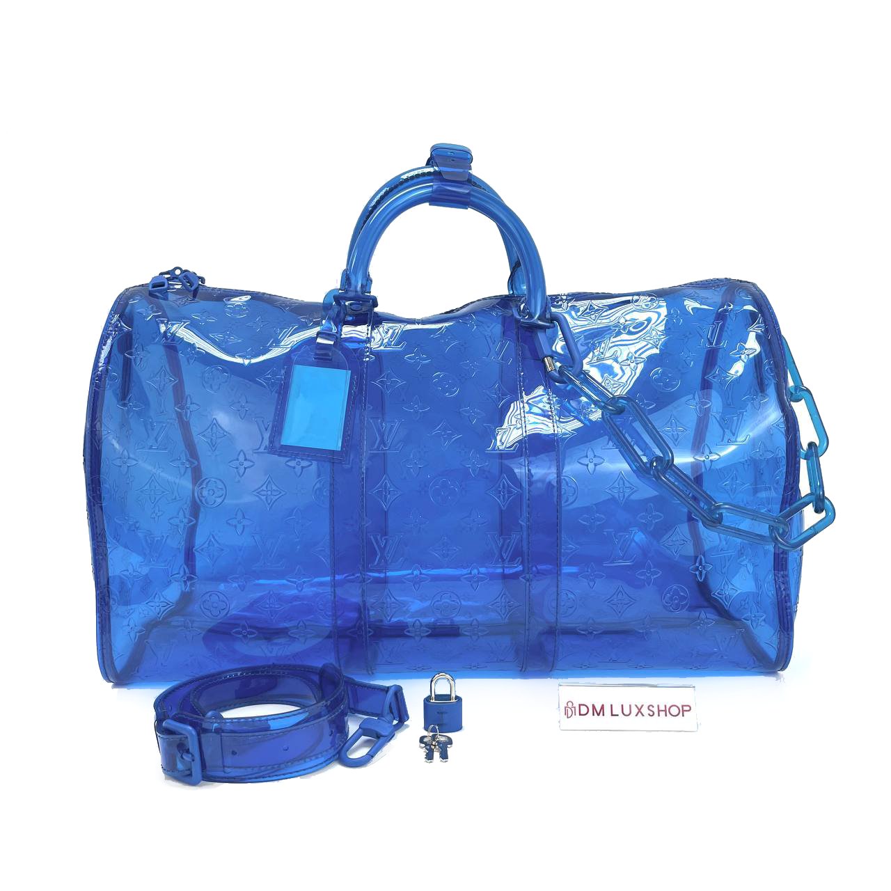 LV PVC Blue Keepall 50 Travel Bag