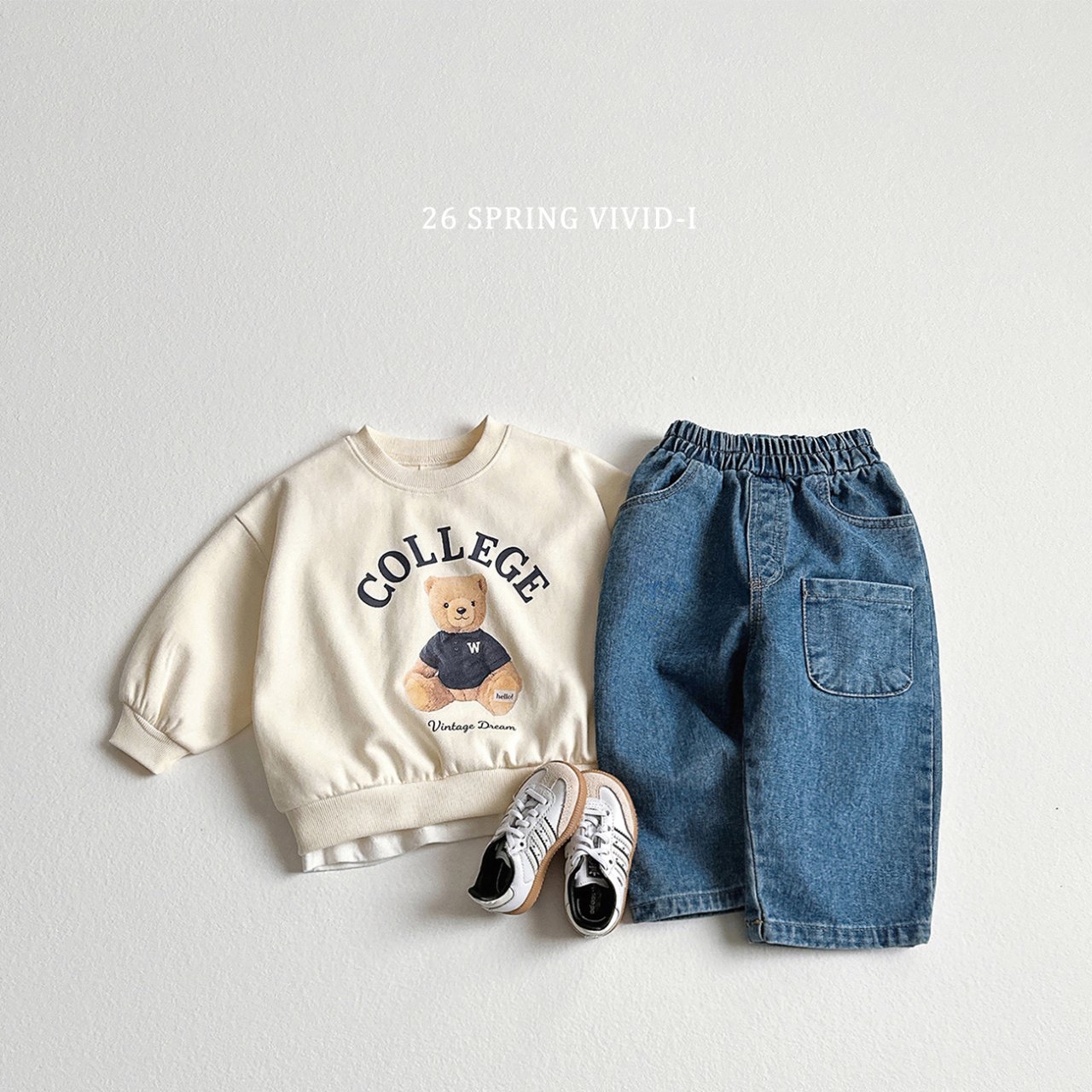 🌸預訂 韓國直送🌸🇰🇷VIVIDI三色學院小熊印花長袖上下套裝