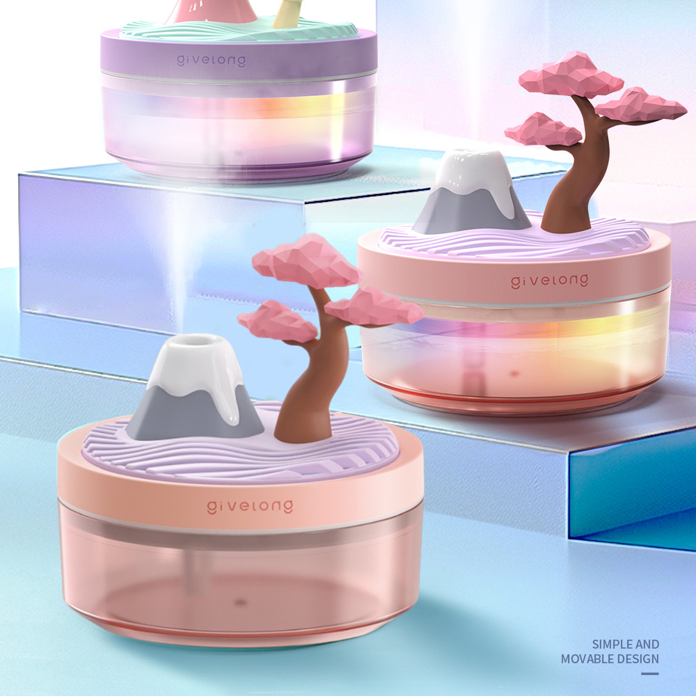 檯面擺件加濕器 氛圍燈 加濕噴霧 七彩小夜燈 補水儀 加濕器 櫻花樹 [平行進口] HK2677