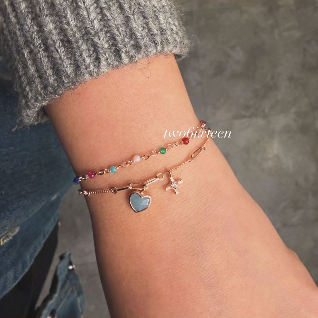 AEB003 玫瑰金素鏈拼天然彩珠