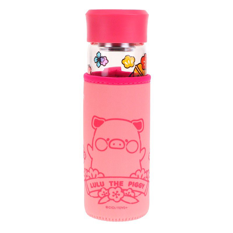 LuLu the Piggy 400ml 彩繪風玻璃水樽連布套（LU-7935-1）