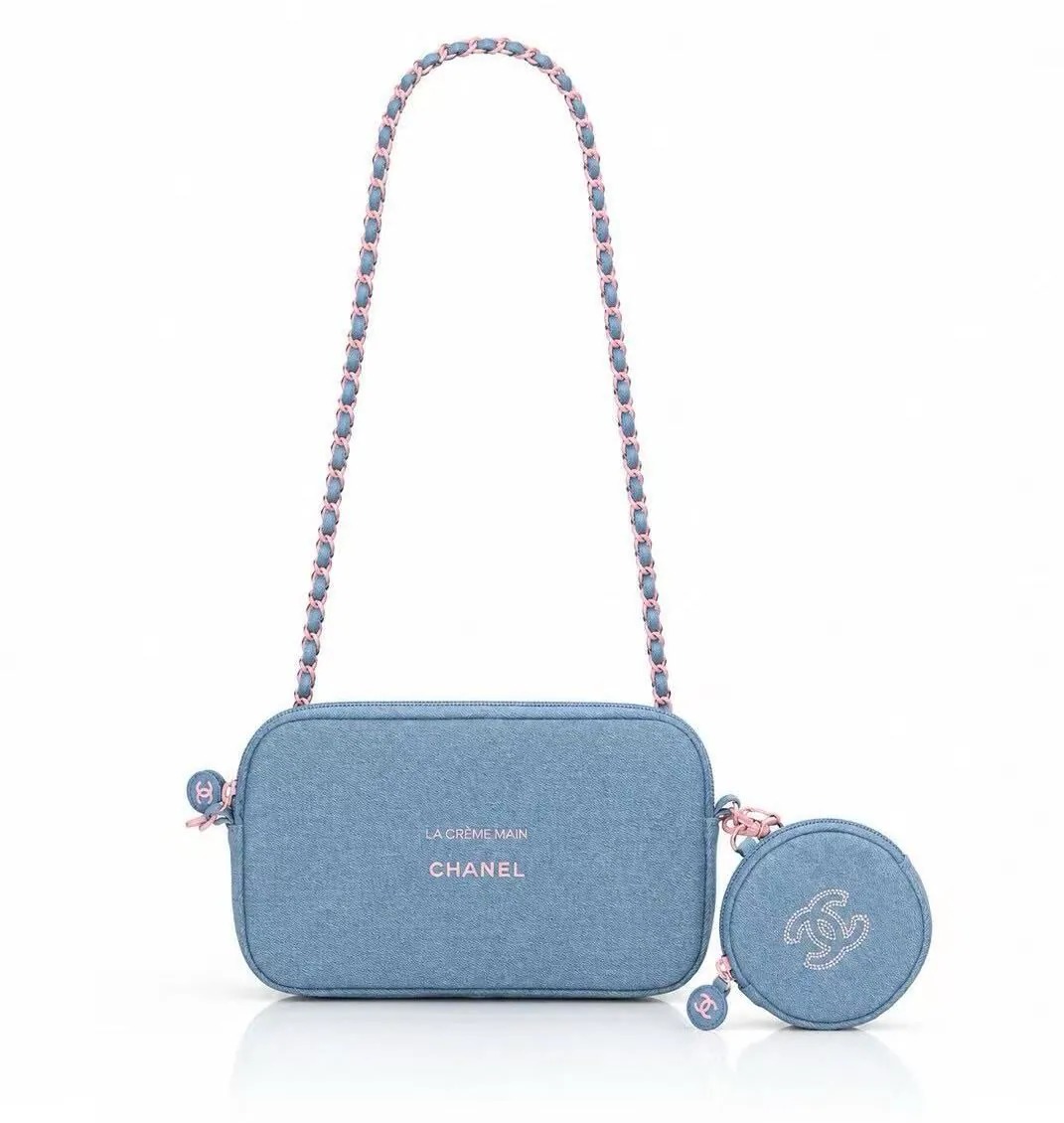 💯Gift Chanel Denim Makeup 限量贈品丹寧牛仔鏈袋 加小圓包 連專櫃紙袋