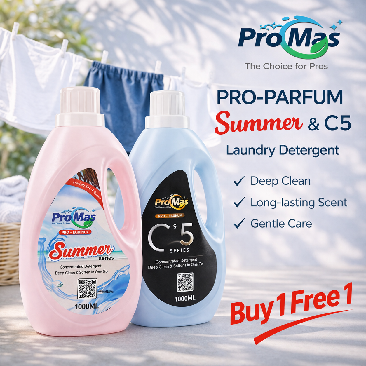 ProMas Detergent (Summer & C'5) 1000ML (Buy 1 Get 1 Free) – Total 2000ML 