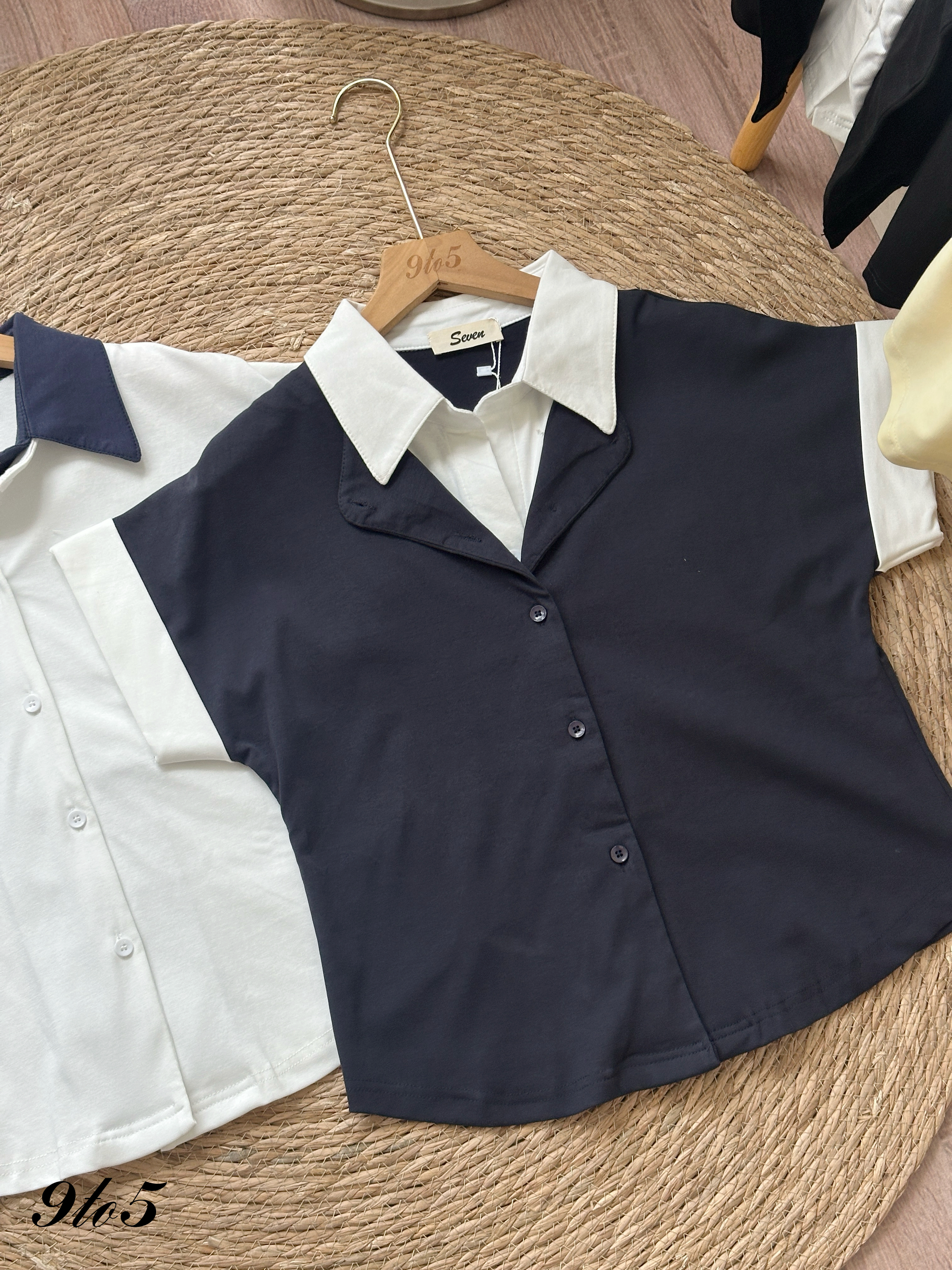T4319 Contrast Fake Two-Piece Shirt - 4 Colors 