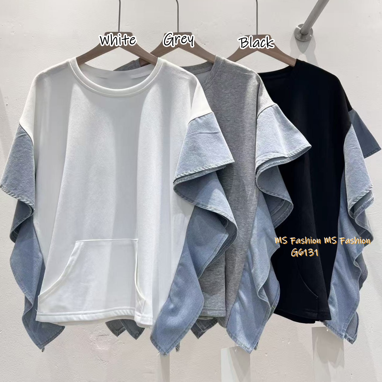 G6131 韓國🇰🇷拼牛仔ruffle top