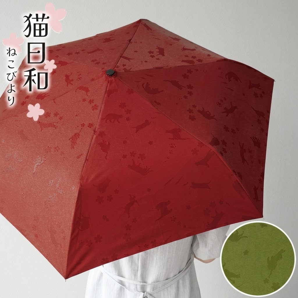🔥🔥【日本直送《SANTOS》遇水浮影貓咪/櫻花 6骨手開折疊傘】