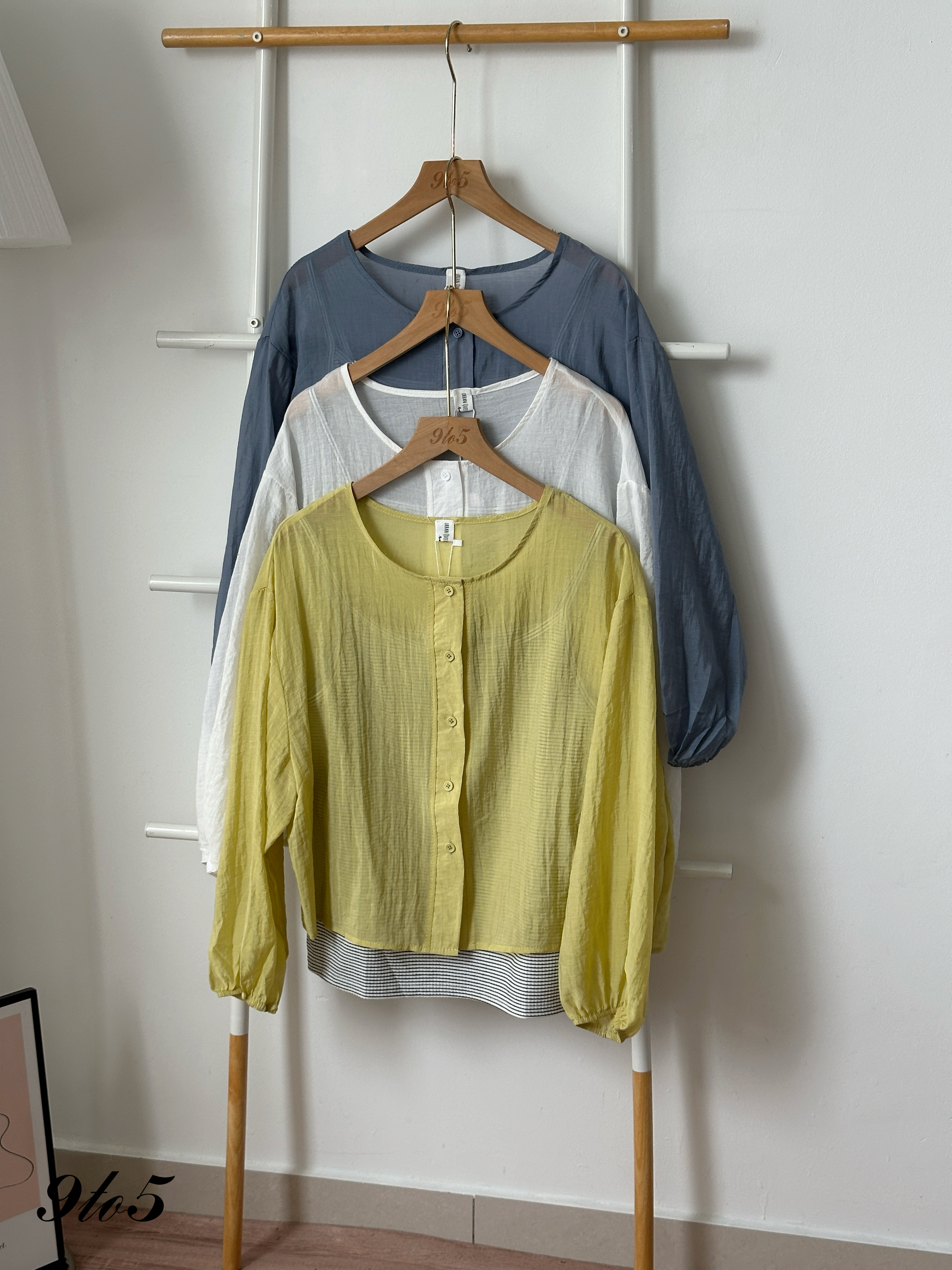 T4437 Semi-Sheer Two-Pieces Blouse - 3 Colors 