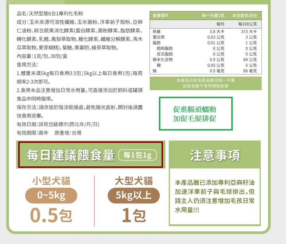 毛孩時代-PetsTimes 貓犬用 天然型態6合1專利化毛粉 (30包/盒) (最佳食用期: 8/92028)
