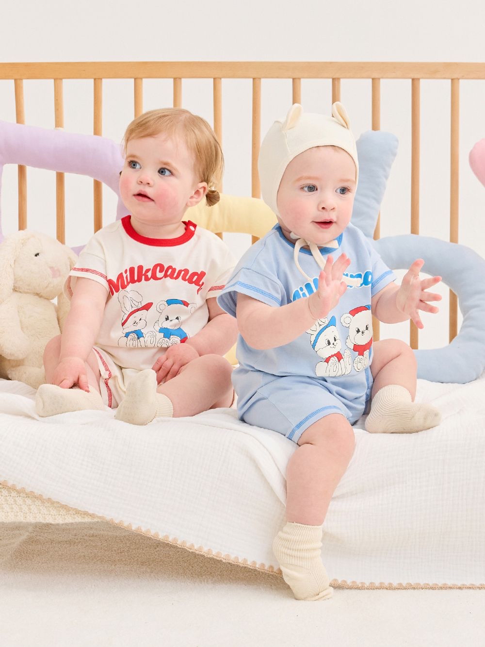 ☀️預訂 韓國直送☀️🇰🇷Milk Baby兩色可愛兔子小熊印花短袖連身衣