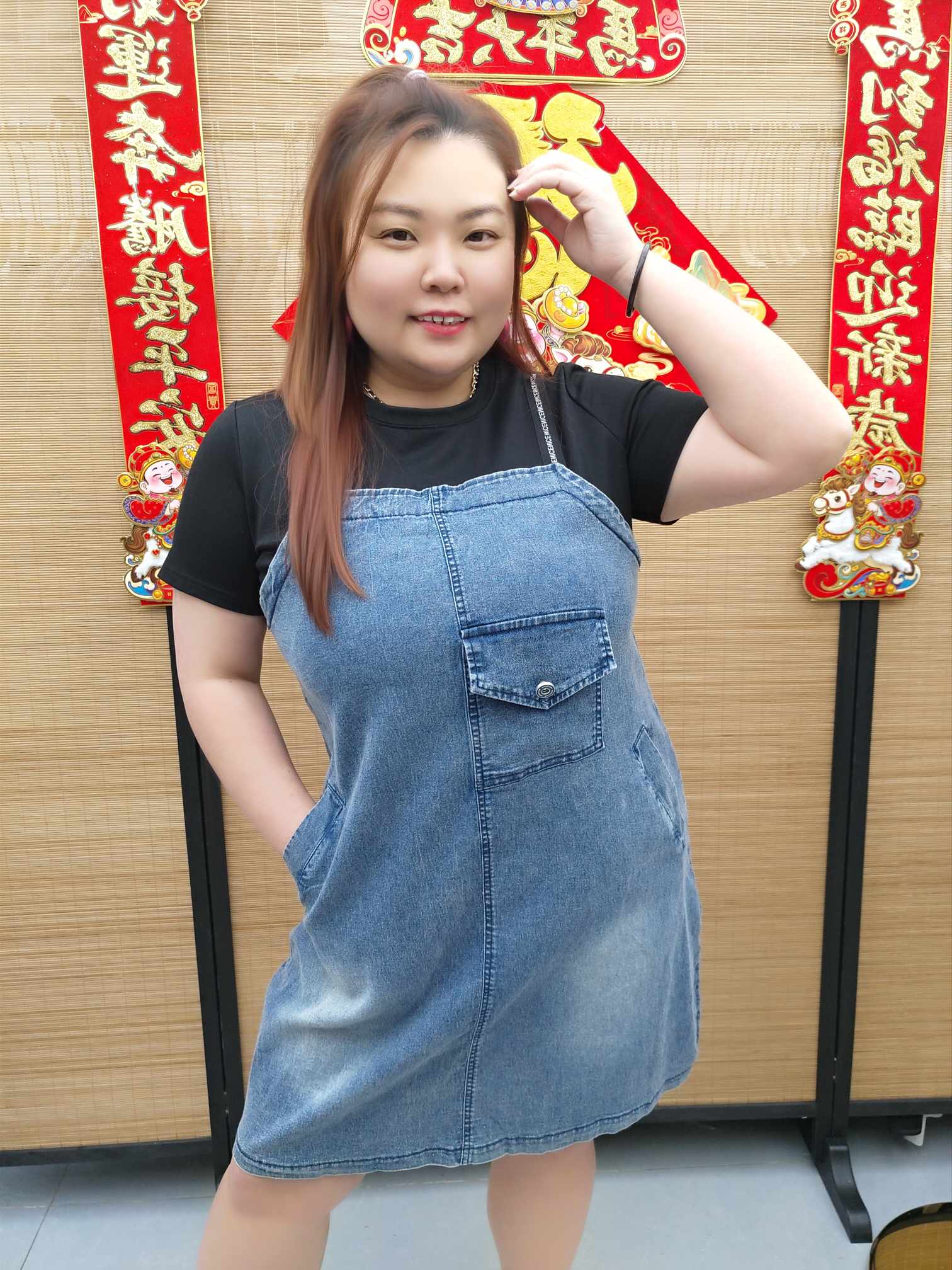 DDG13 TW#356 黑色拼牛仔假两件连衣裙