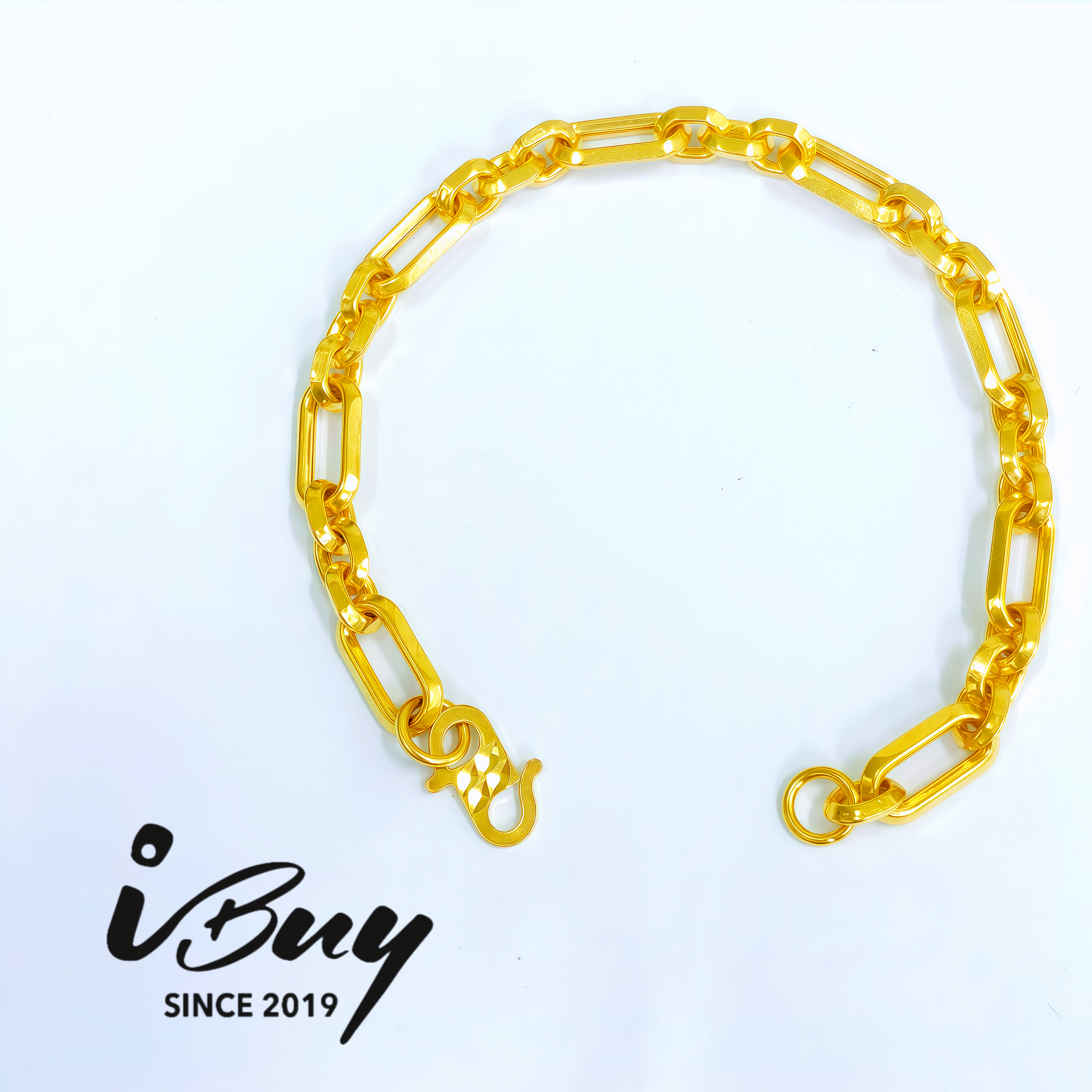 916 GOLD HP MIXED SAUH BRACELET 916 金 菱角混合锚链条手链