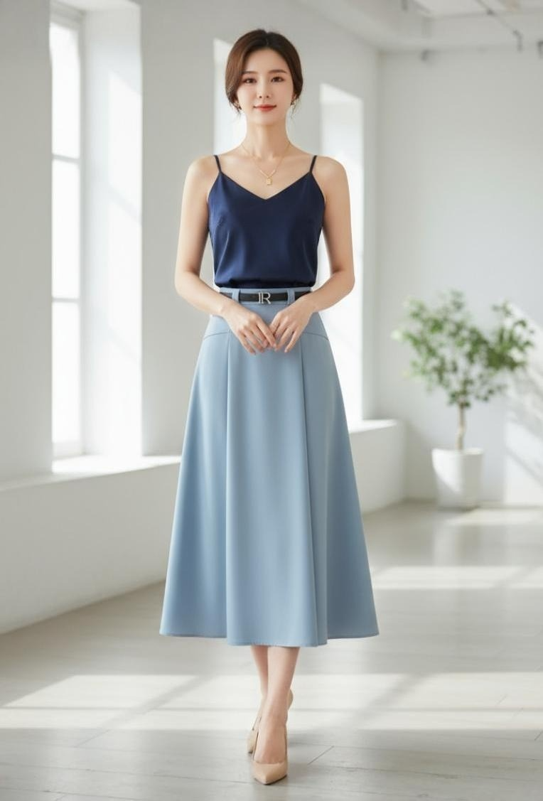 Belted Pleat A-Line Skirt