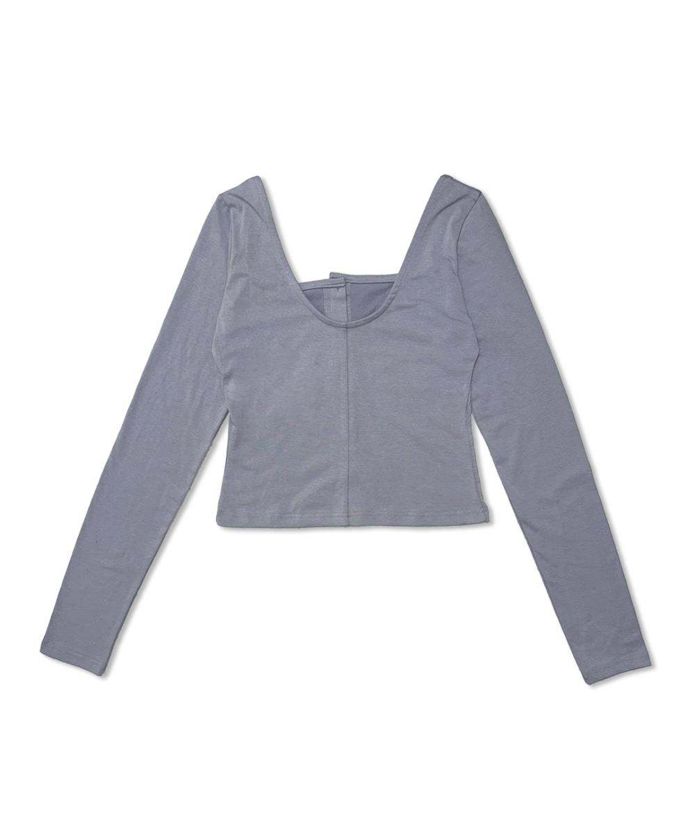 Square Neck Button-Up Long Sleeve Top