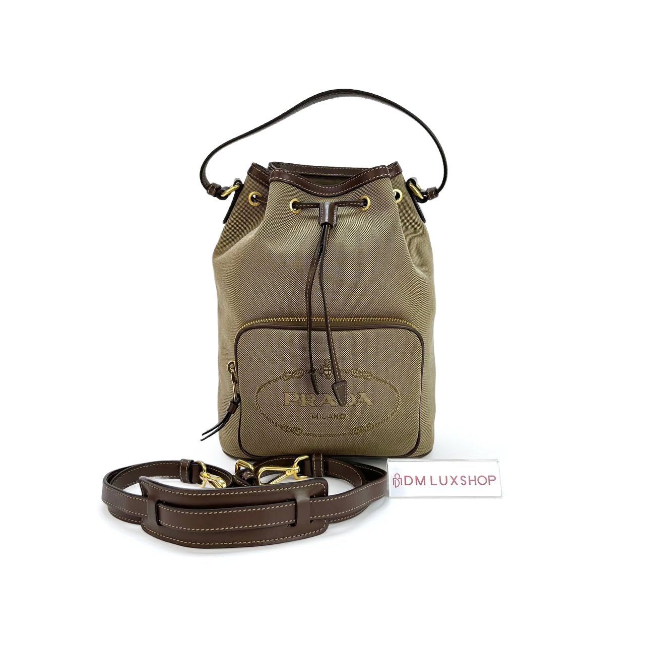 Prada Canvas Bucket Bag Dark Brown GHW