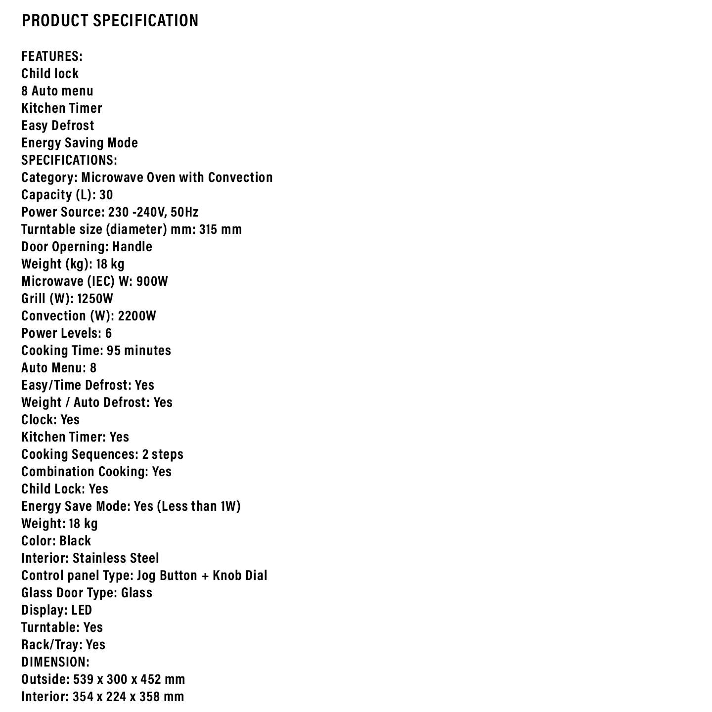 Sharp 30L Convection Microwave Oven (R8521GK)
