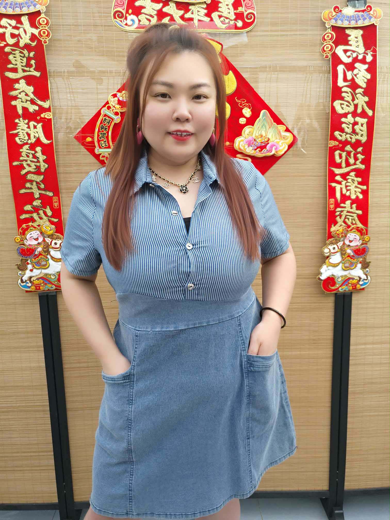 DDD11 6075(C7) 线条拼接式有领牛仔连衣裙