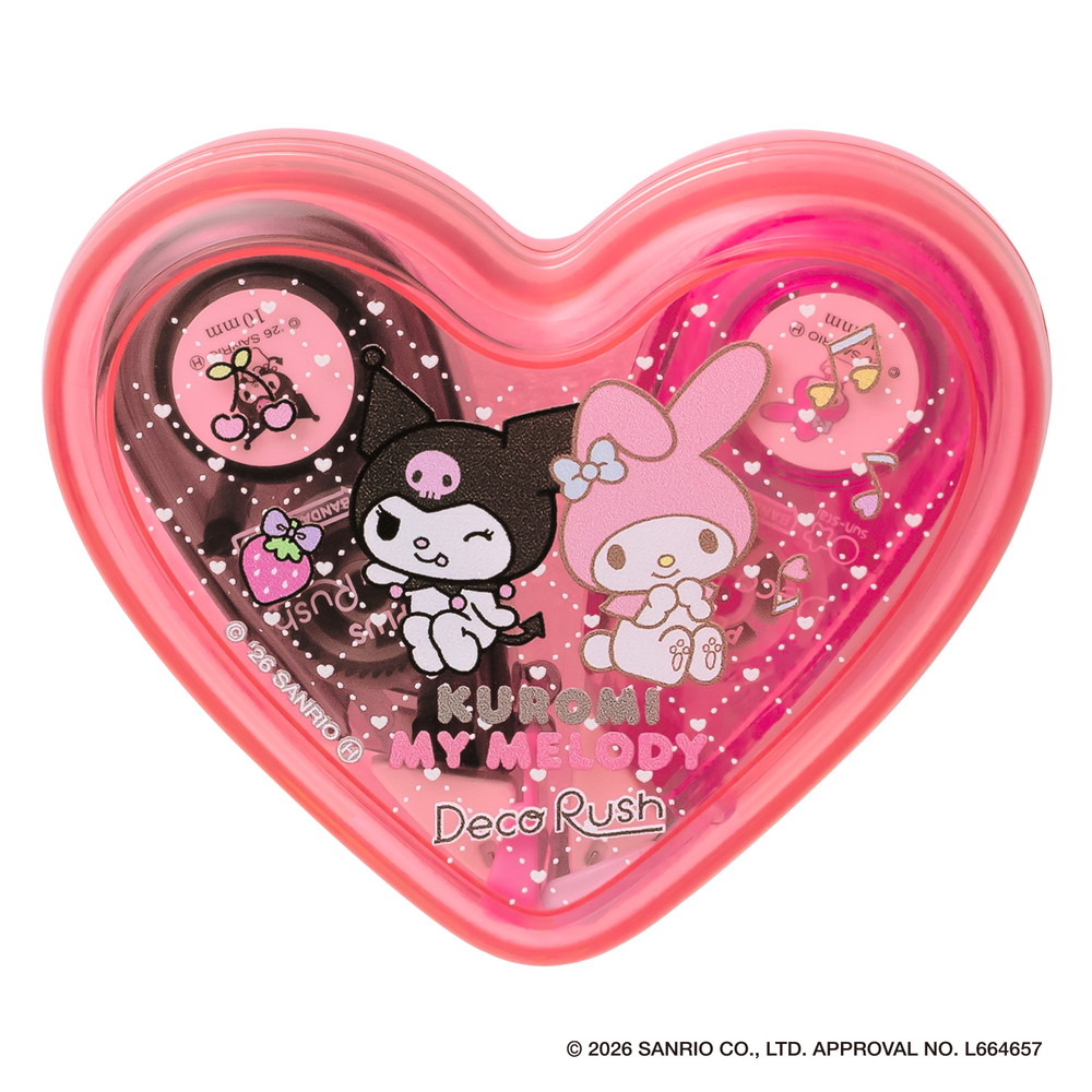 現貨｜限定 Sanrio My Melody & Kuromi x PLUS Deco Rush Decoration Tape 日版 手帳裝飾膠帶 + 心型收納盒套裝 (46-882)