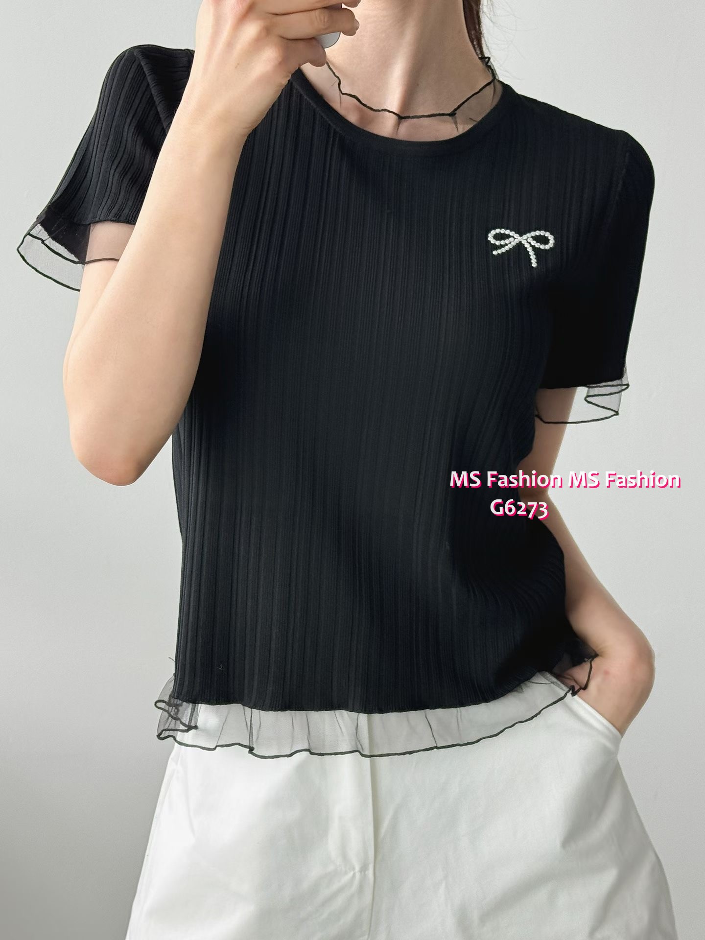 G6273 韓國🇰🇷暗直紋小蝴蝶top