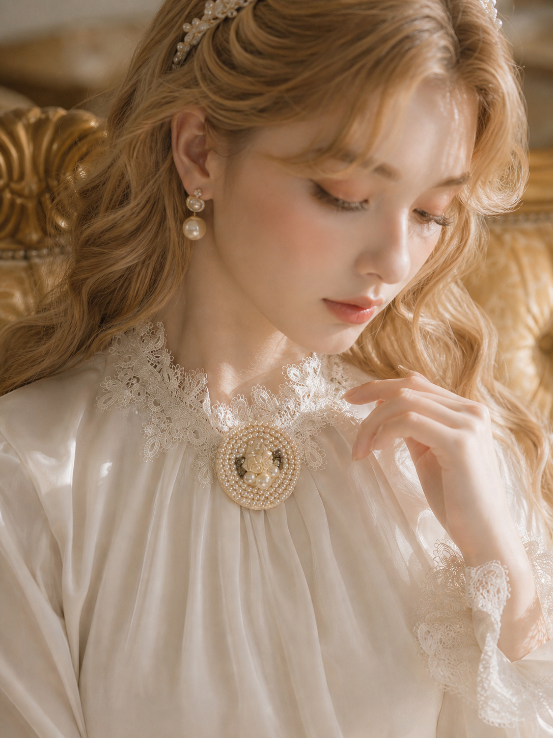 凡爾賽宮廷珍珠蕾絲襯衫 Versailles Court Pearl & Lace Blouse & 幻彩流光蝴蝶結蛋糕裙 Chimeric Shimmer Bow Tiered Cake Skirt