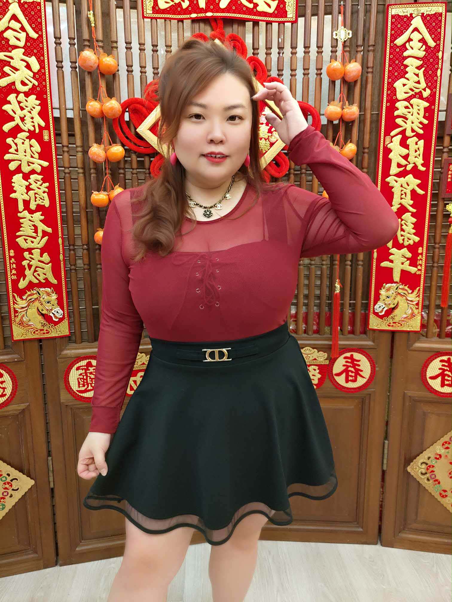 NJL04 TW#6002 绑带内搭加长袖网纱两件式上衣