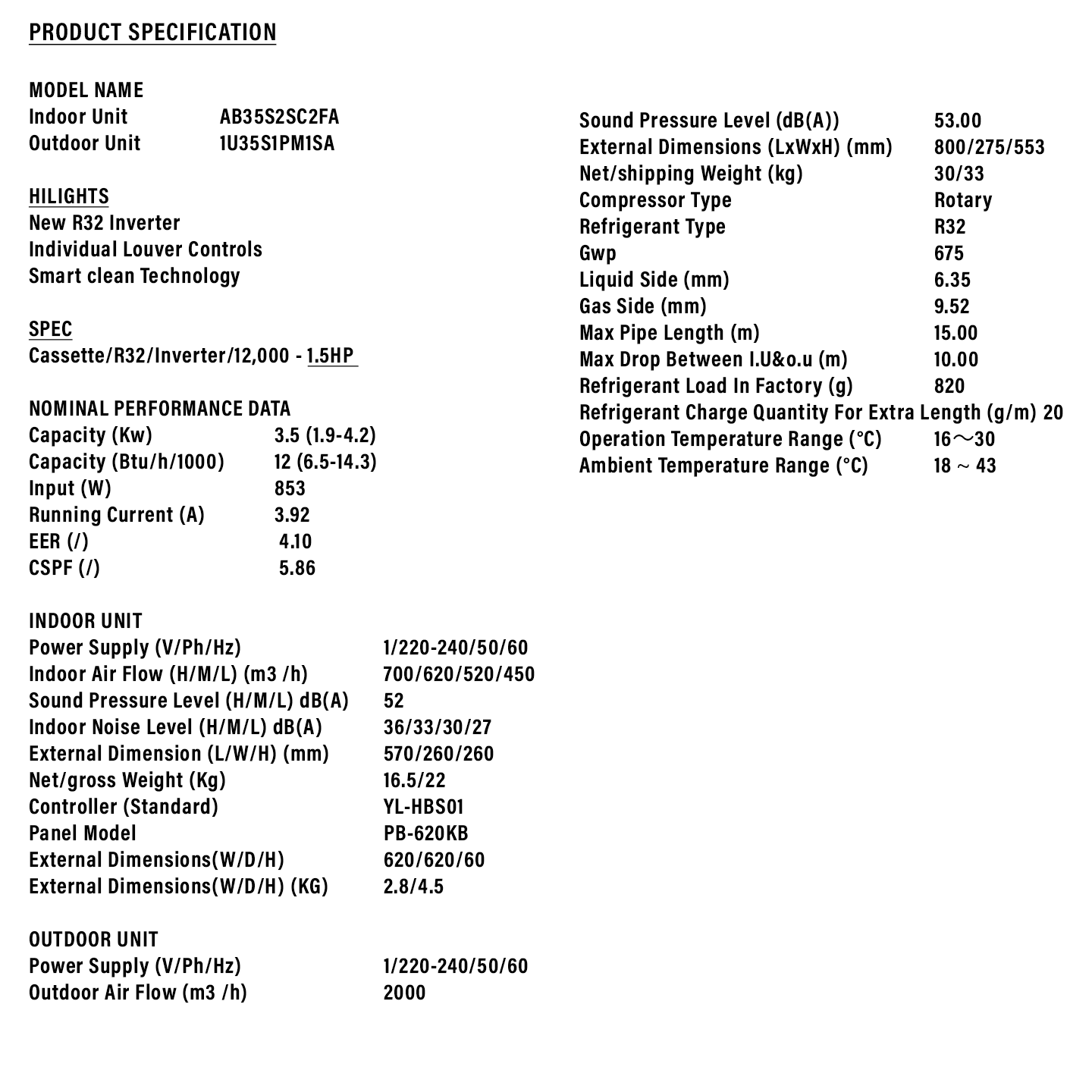 Haier 1.5HP Inverter 4-Way Cassette Air Conditioner (1U35S1PM1SA)
