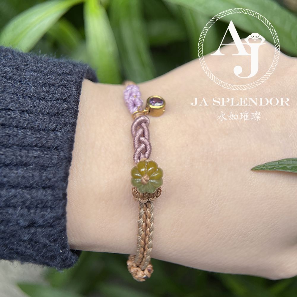 FBG26-H02 天然翡翠A玉 黃翡雙色花開手繩（私人訂制）
