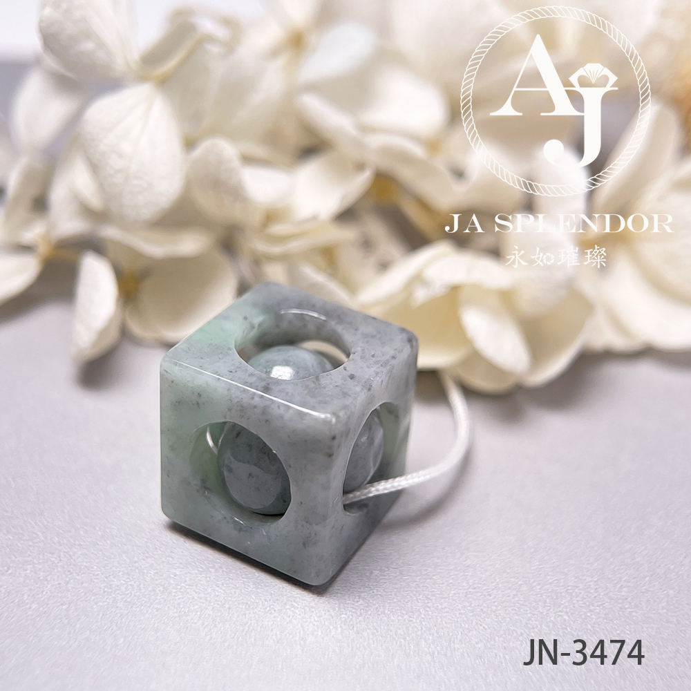 JN-3474/77/83 天然翡翠A玉 烏鷄飄綠招財進寶骰子吊墜