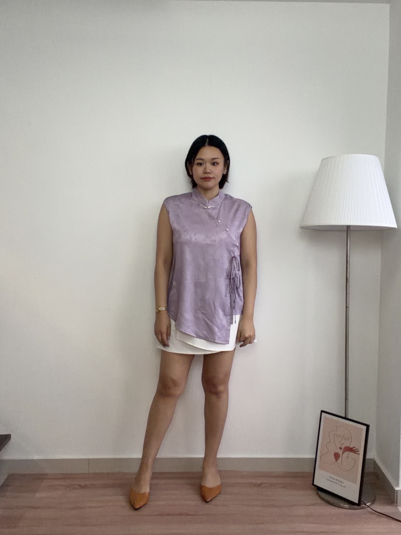 T4487 Sleeveless Floral Cheongsam Top - Purple