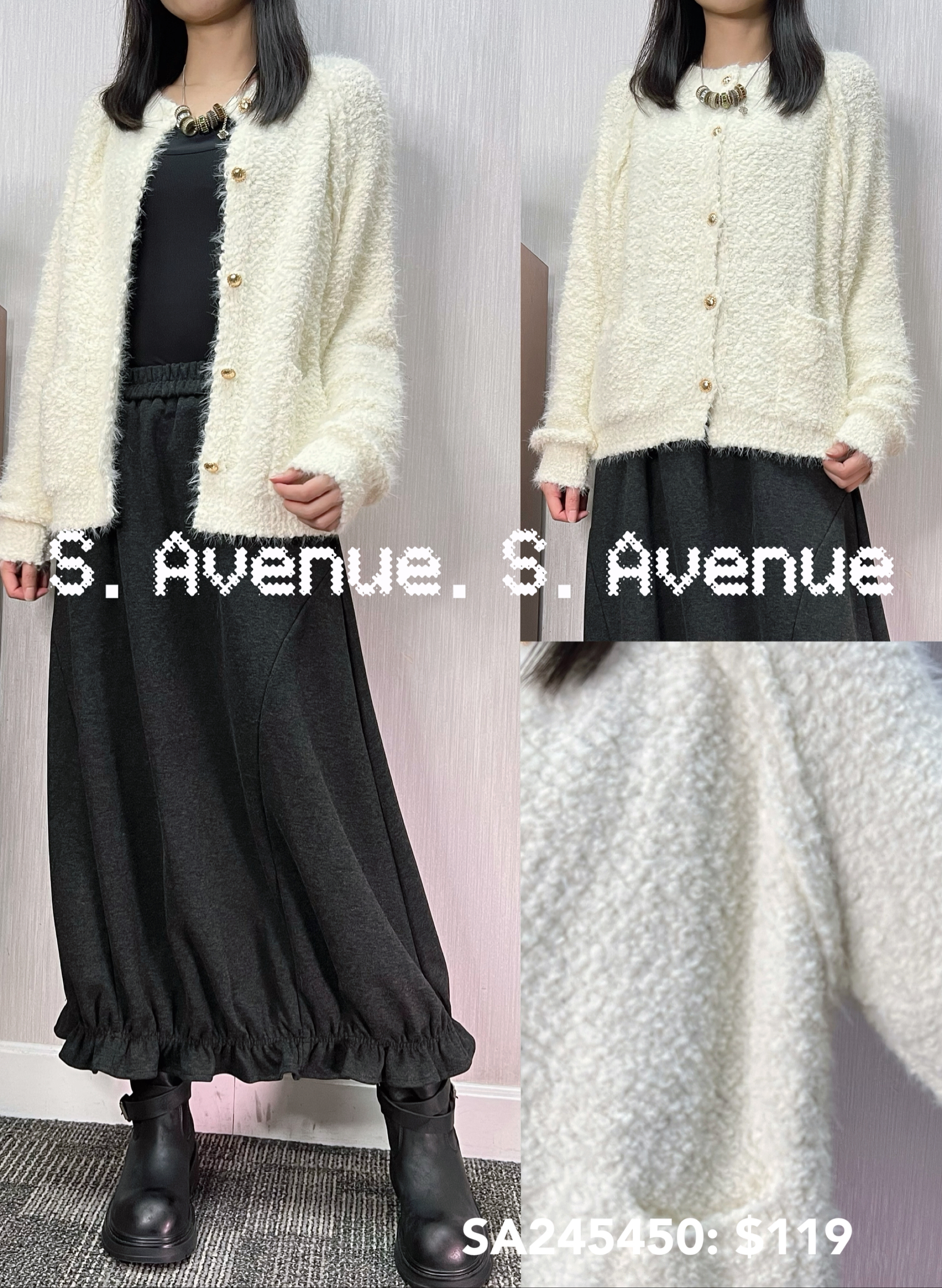 SA245450: 長袖有鈕雙袋軟珠冷外套