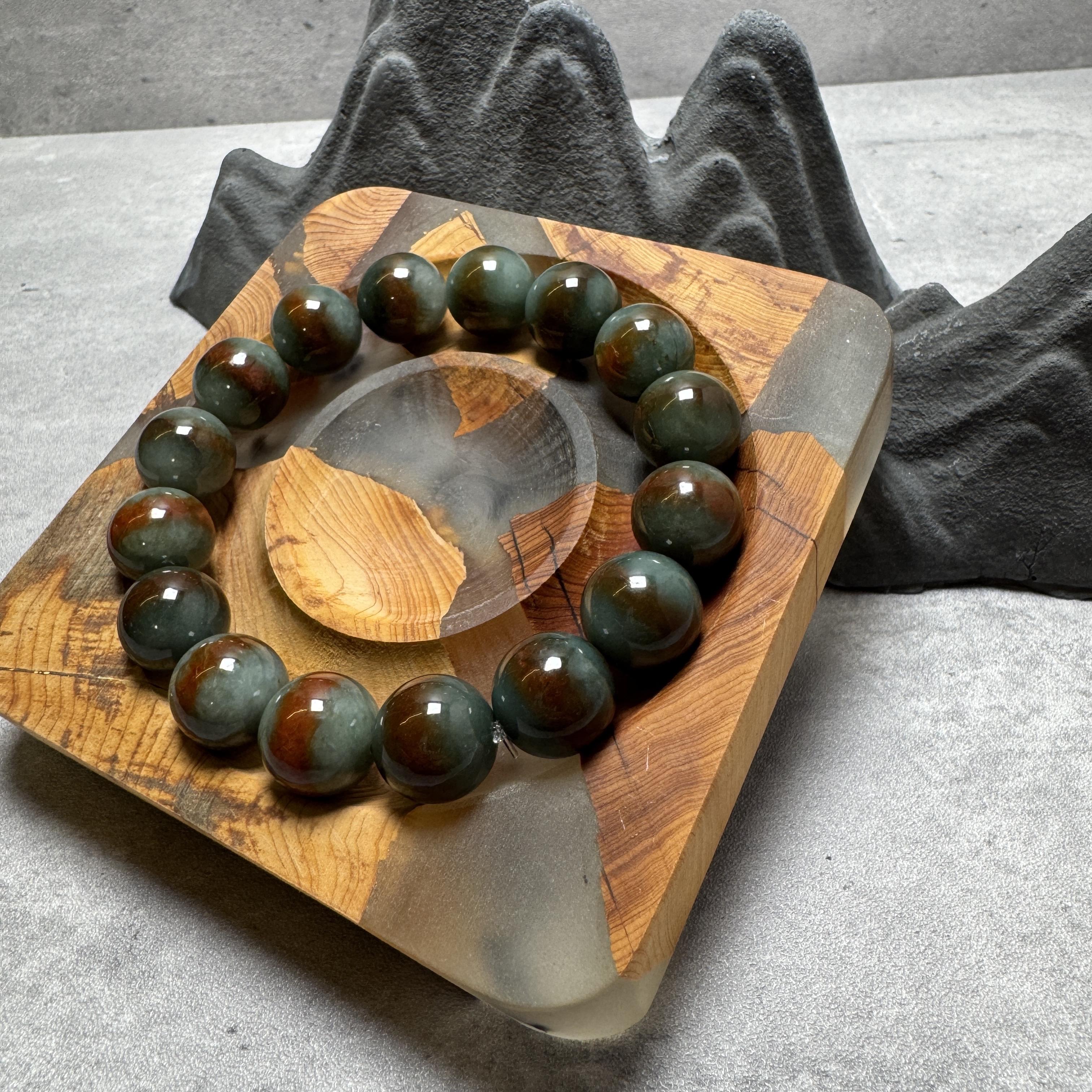 稀有自然紅翡油青總翡翠手串-533