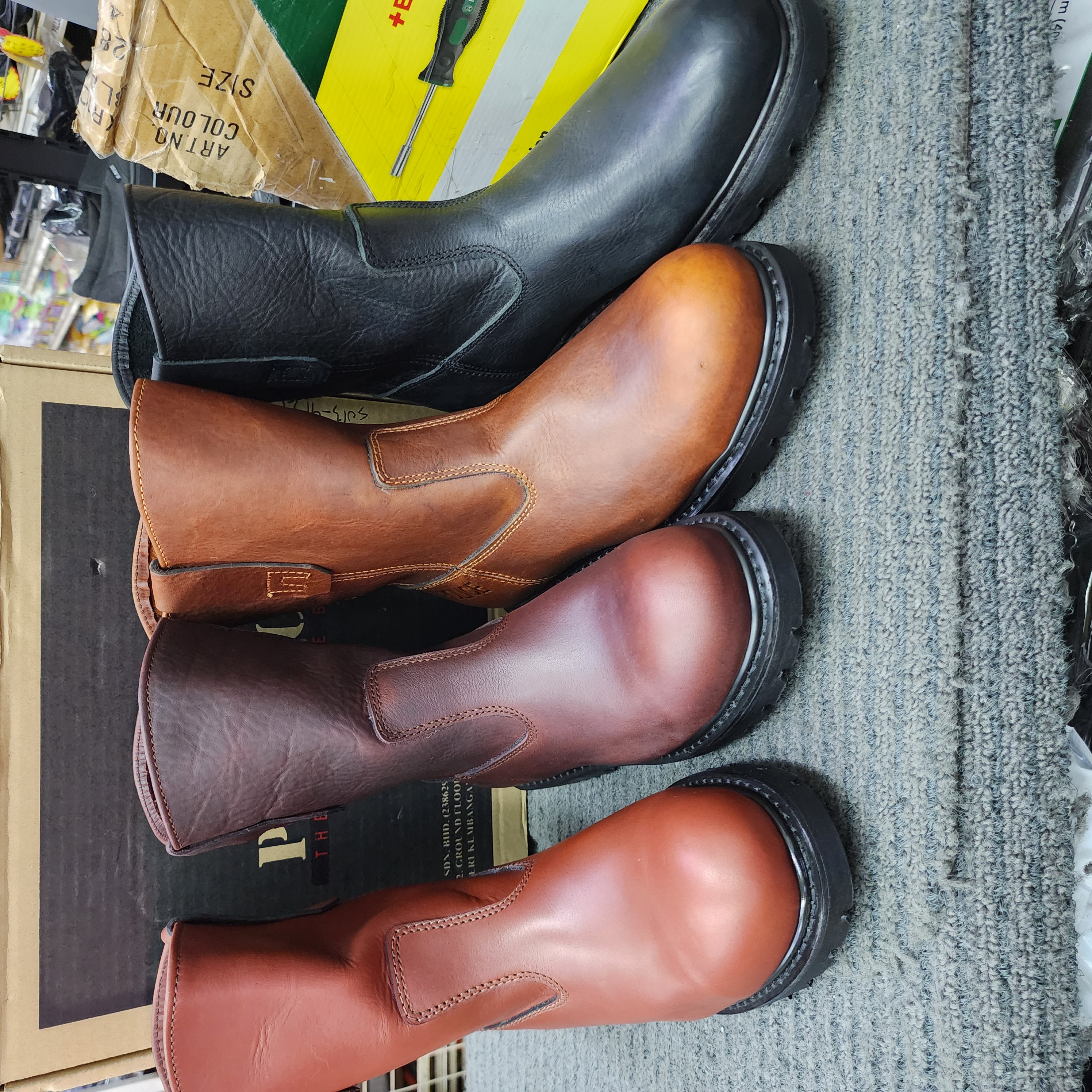 POLICE SAFETY SHOES 9123 HIGH CUT FULL LEATHER MAROON DARK MAROON BROWN BLACK GOODYEAR WELT SIRIM DOSH Kasut Keselamatan