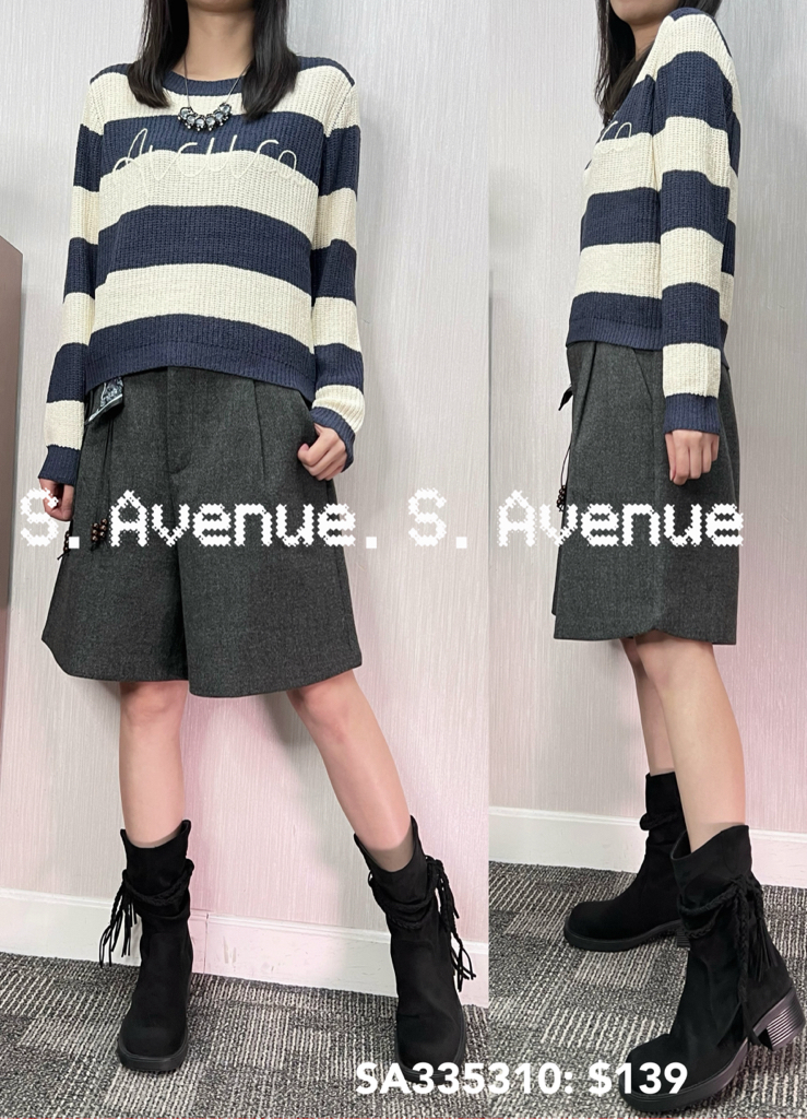 SA335310: 長袖間條繡英文字線冷top