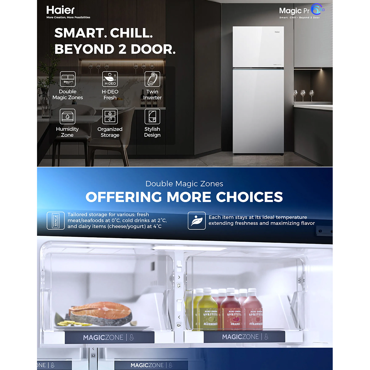 Haier 540L Twin Inverter Glass Door Fridge White (HRF-IT540MG)