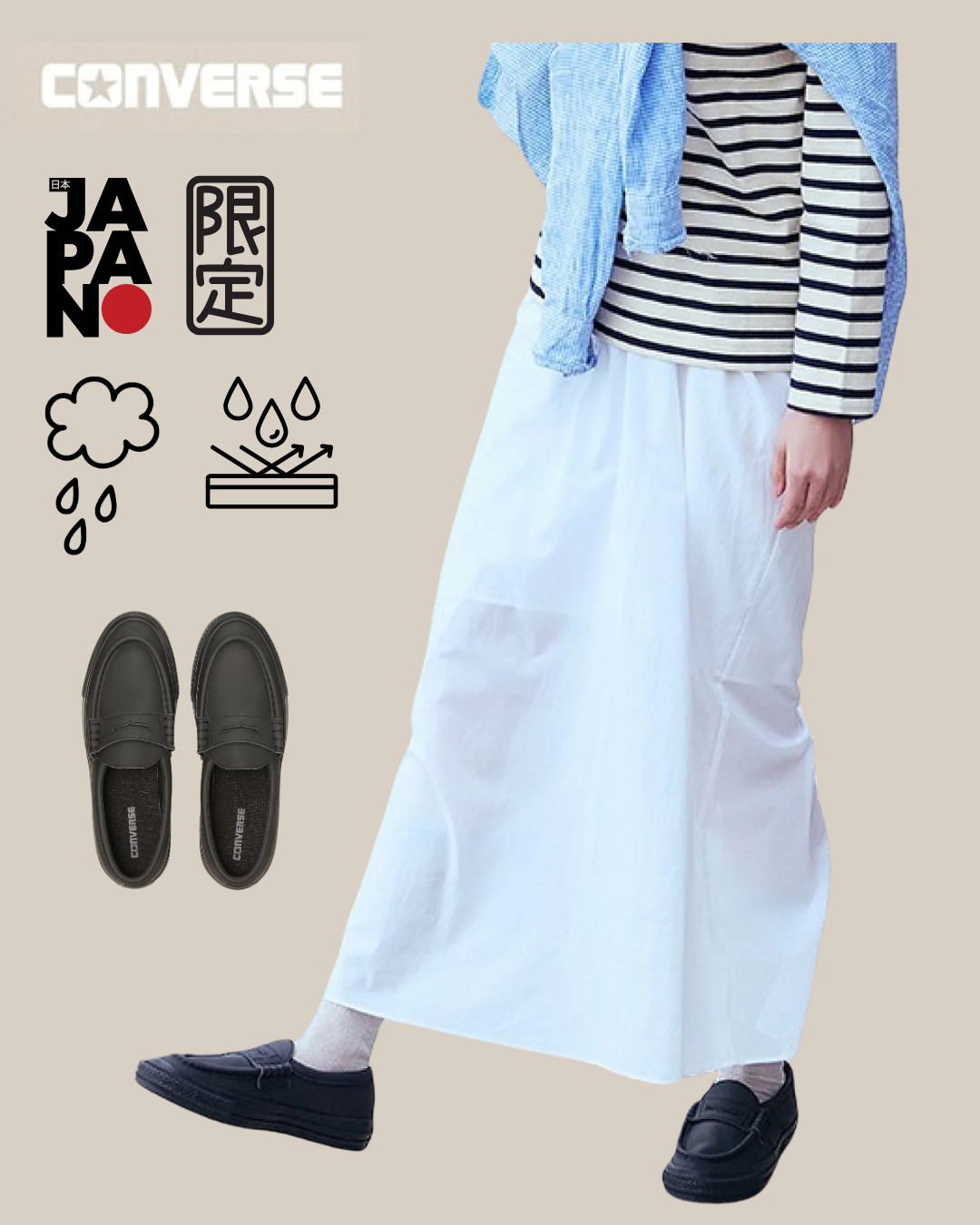 日本代購【 2026新產品 日本直送 日本限定 Converse All Star 撥水防雨 全黑 樂福鞋 男女兼用 | ALL STAR WR SL LOAFER  • Water-Repellent & Japan Exclusive unisex  】﻿