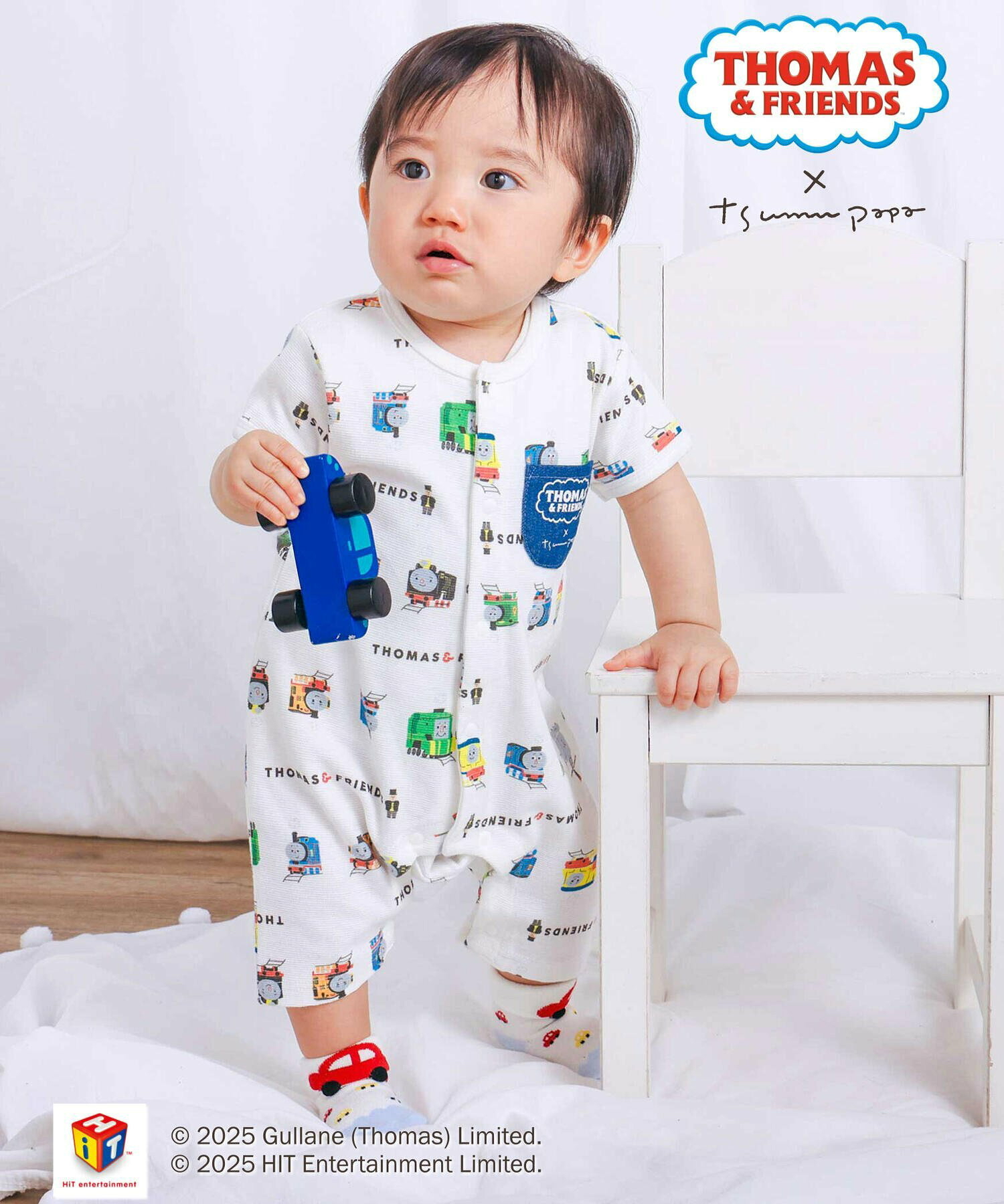 🇯🇵預訂 日本直送🇯🇵Slap Slip Baby x Thomas系列兩色小火車滿印口袋短袖連身服