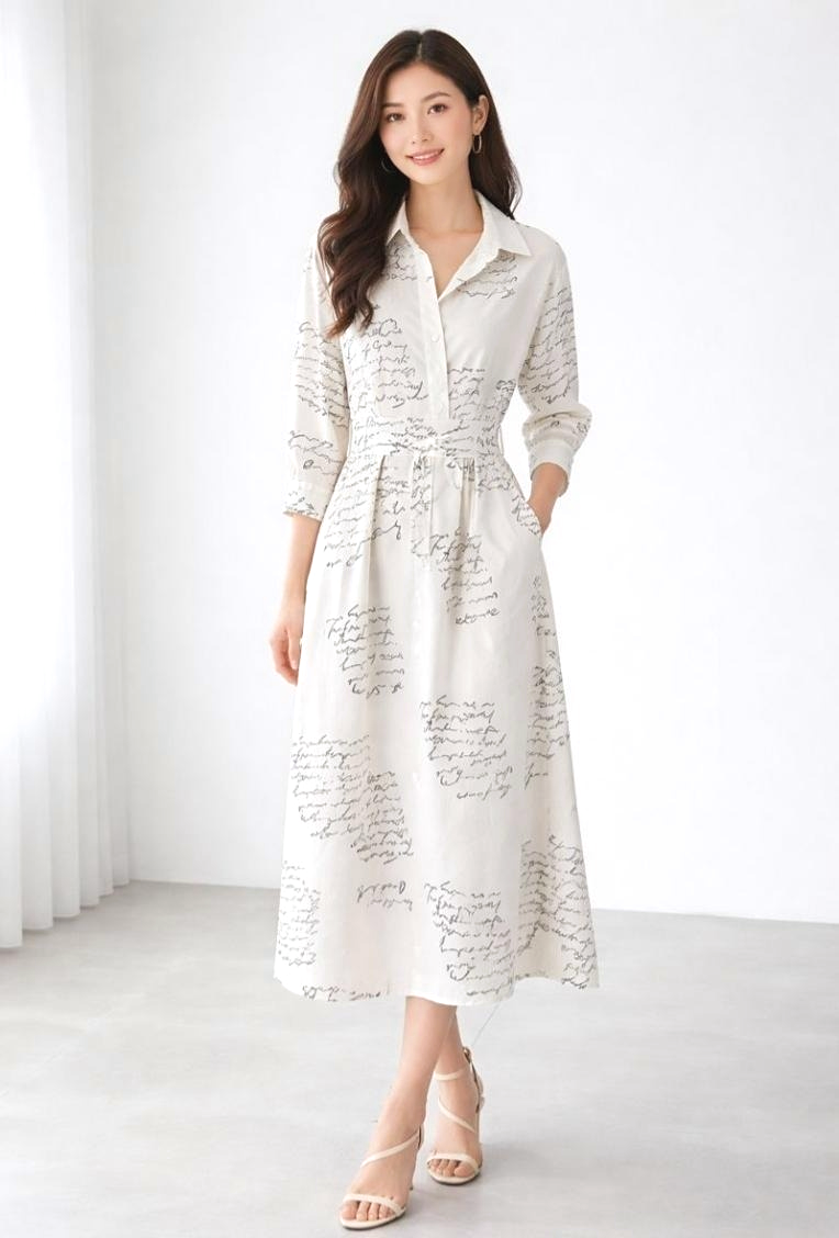 Printed Long Dress with Collar