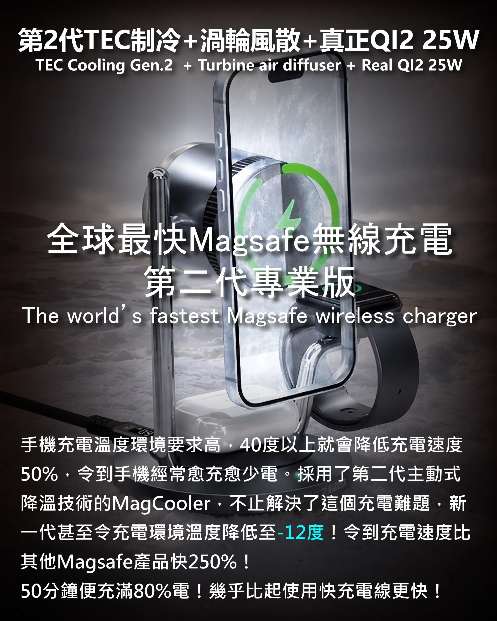 香港行貨 EGO MagCooler 2Pro 3in1 冰極 Qi2.2 無線充電座 T16