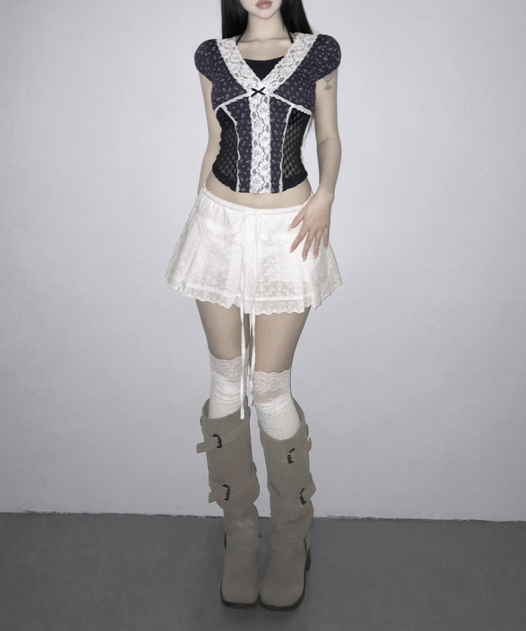Layered Lace-Trim Floral Top