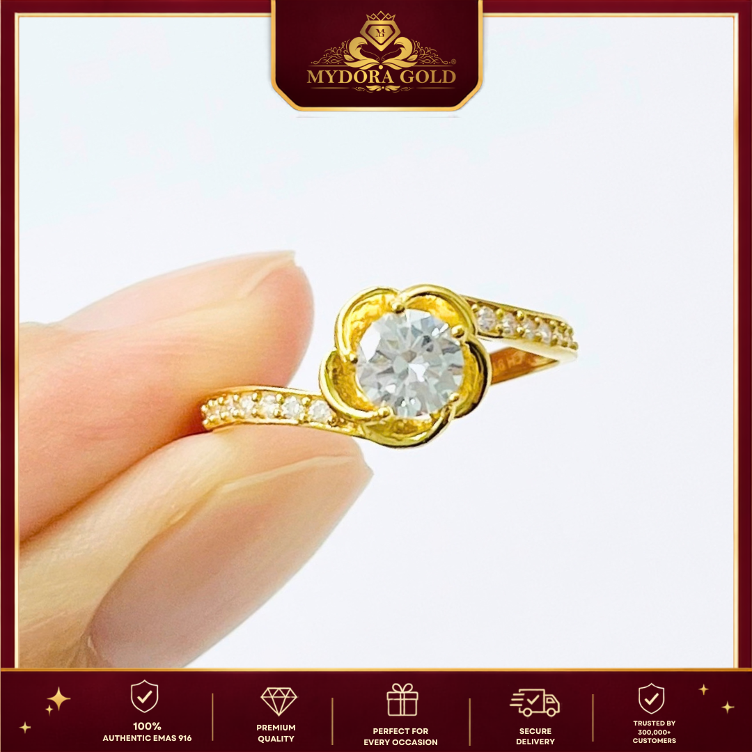 MYDORA Cincin Batu CZ Mini Roses l EMAS 916/22K