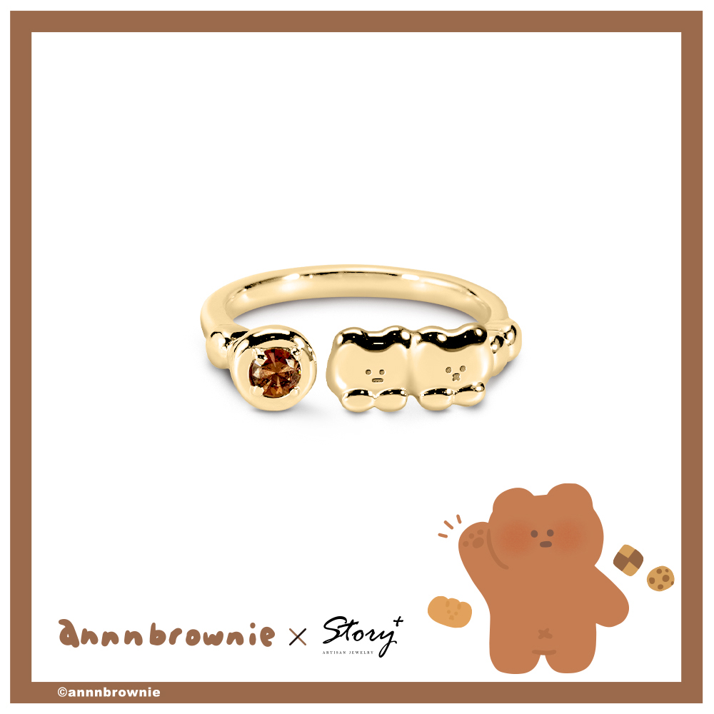 📦訂購 台灣限定 STORY 故事銀飾 布朗尼經典系列 麵包熊&巧克熊晶鑽純銀戒指