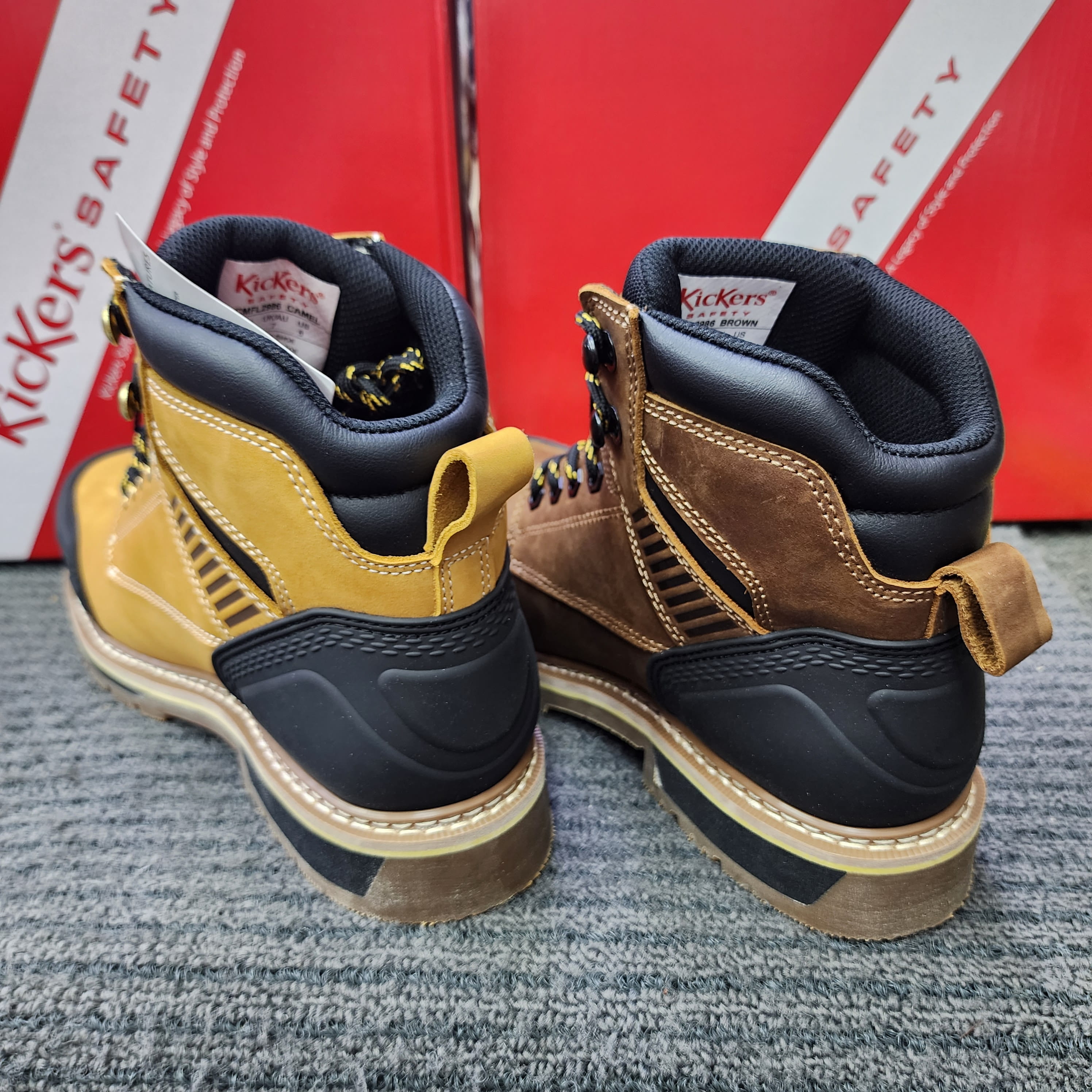 KicKers Safety Shoes 2986 Mid cut Lace Up Camel Dark Brown Leather Goodyear Welt Stiching