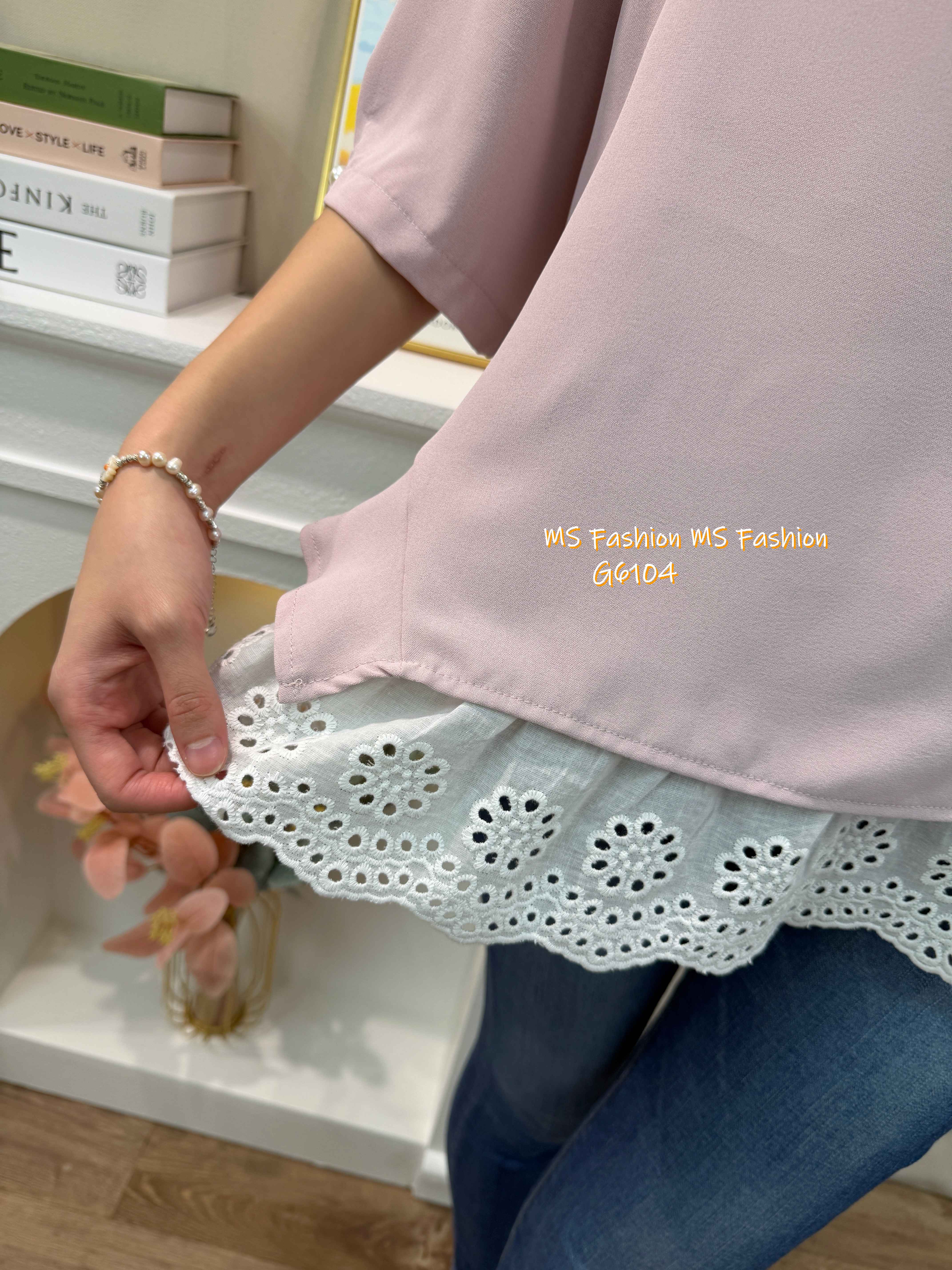 G6104 韓國🇰🇷假兩件通花腳top