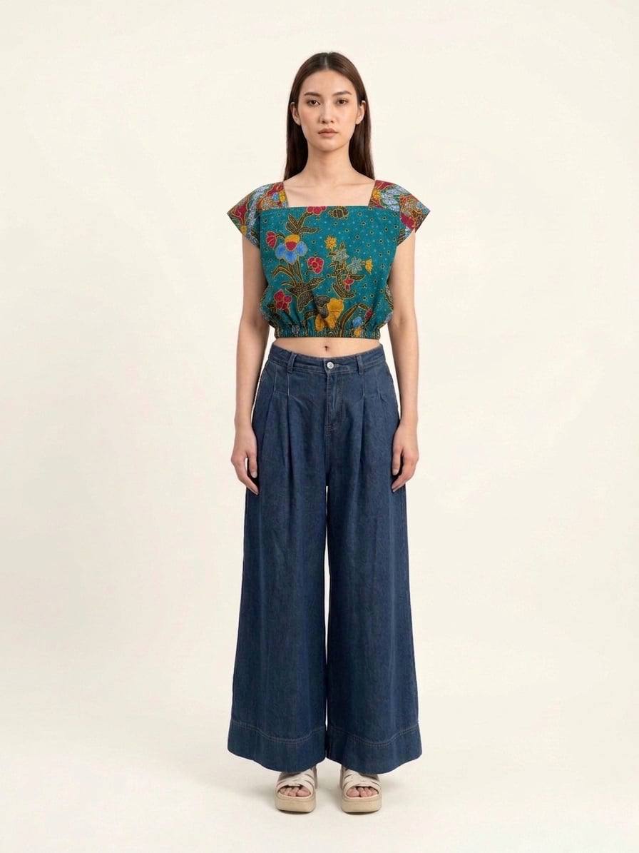 T3373 - Batik Square Neck Crop Top