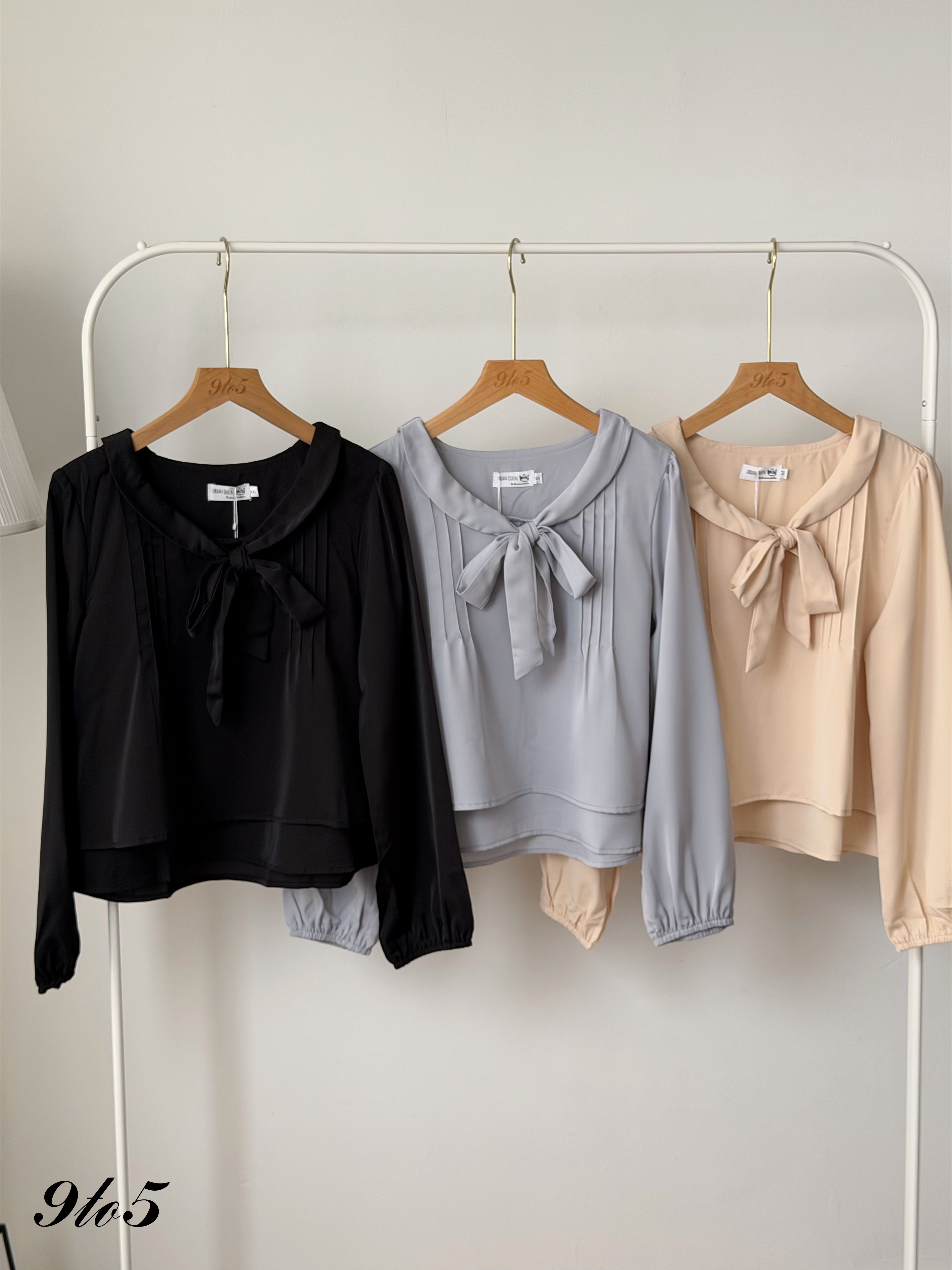 T4518 Bow-tie Long Sleeve Blouse - 3 Colors 